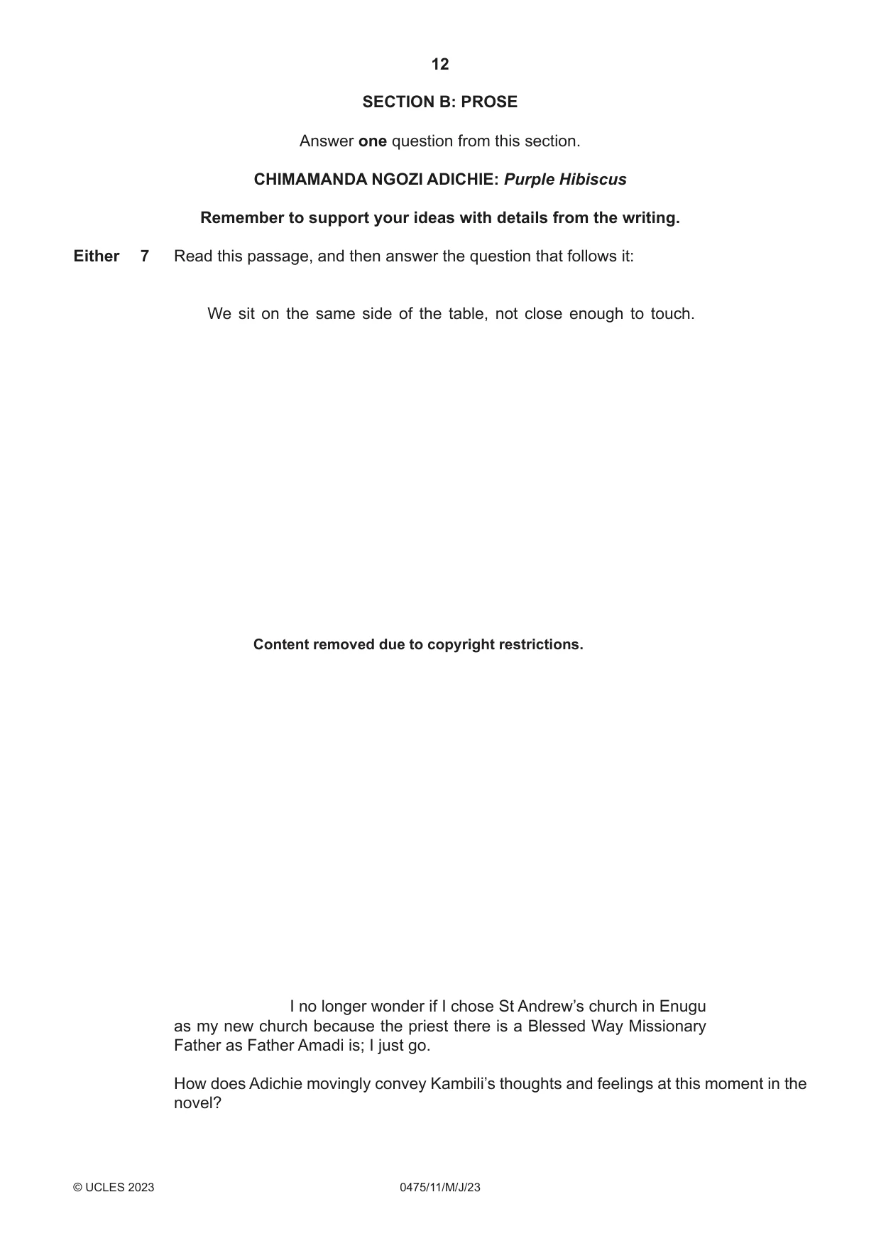 Cambridge IGCSE English - Literature in English 0475 2023 May/June Paper 1 · Variant 1 question paper, page 12 of 28