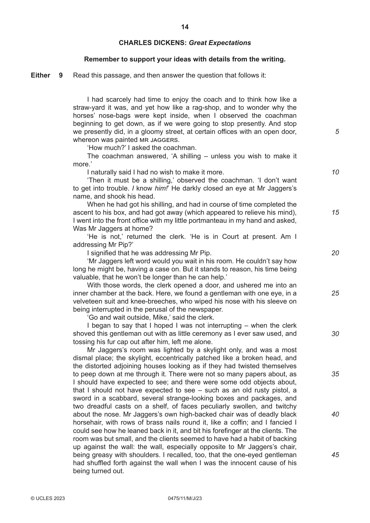 Cambridge IGCSE English - Literature in English 0475 2023 May/June Paper 1 · Variant 1 question paper, page 14 of 28