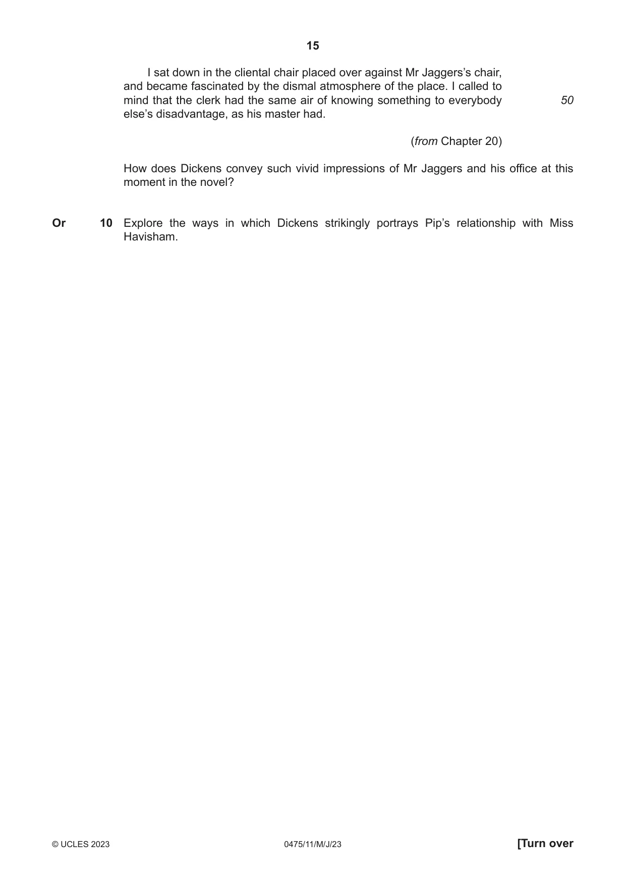 Cambridge IGCSE English - Literature in English 0475 2023 May/June Paper 1 · Variant 1 question paper, page 15 of 28