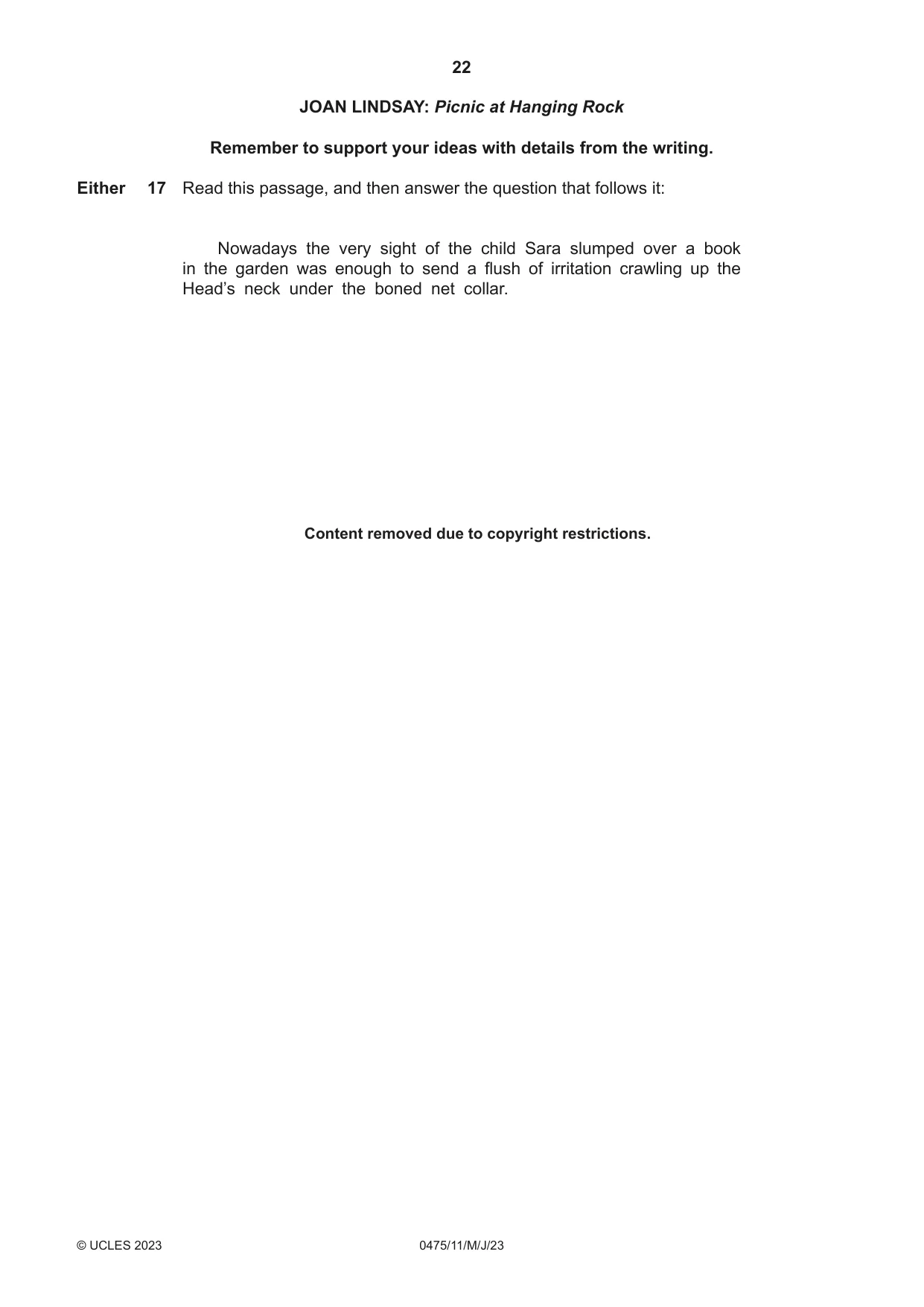 Cambridge IGCSE English - Literature in English 0475 2023 May/June Paper 1 · Variant 1 question paper, page 22 of 28