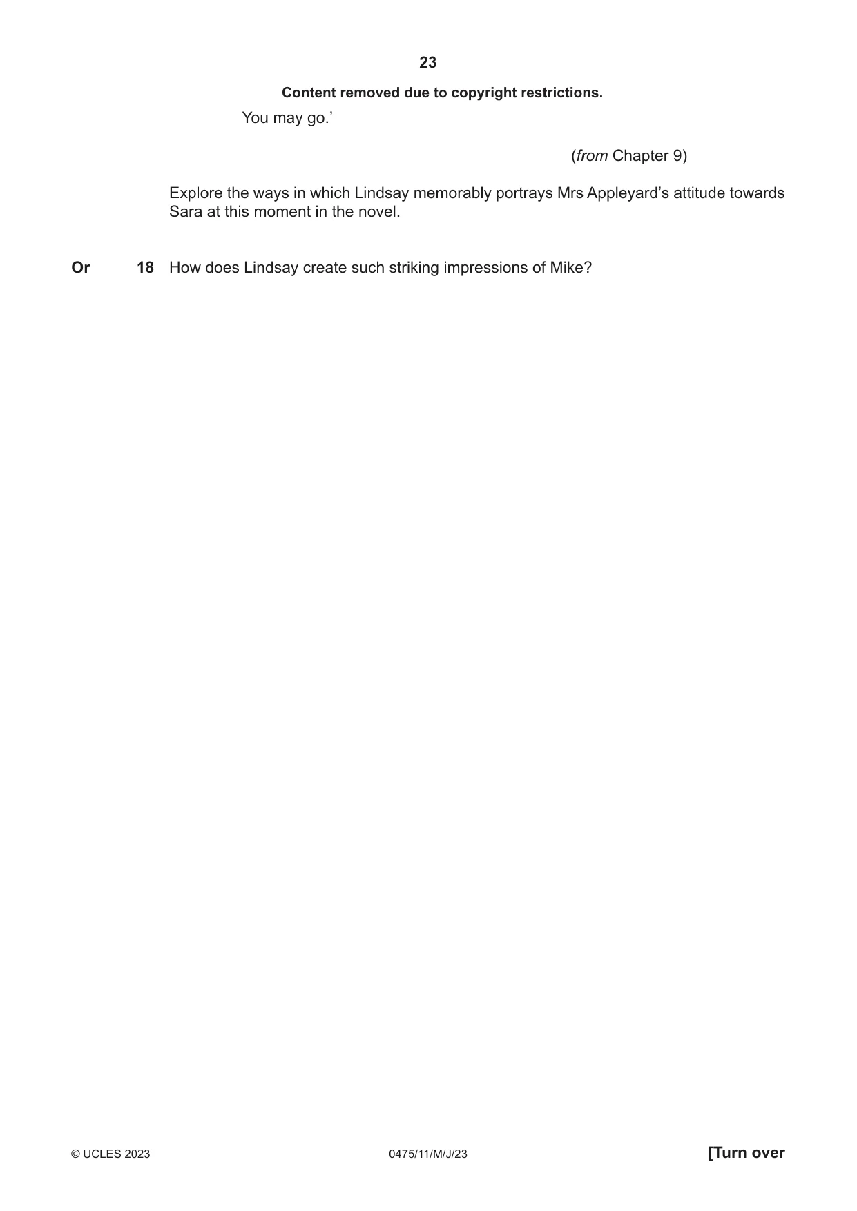 Cambridge IGCSE English - Literature in English 0475 2023 May/June Paper 1 · Variant 1 question paper, page 23 of 28