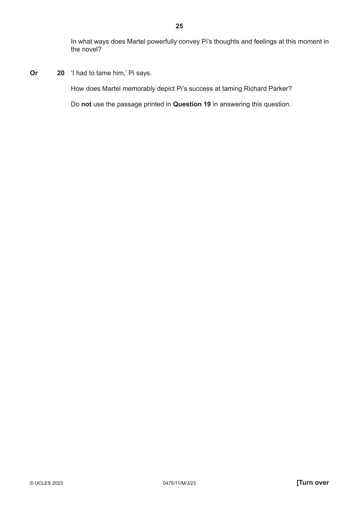 Cambridge IGCSE English - Literature in English 0475 2023 May/June Paper 1 · Variant 1 question paper, page 25 of 28
