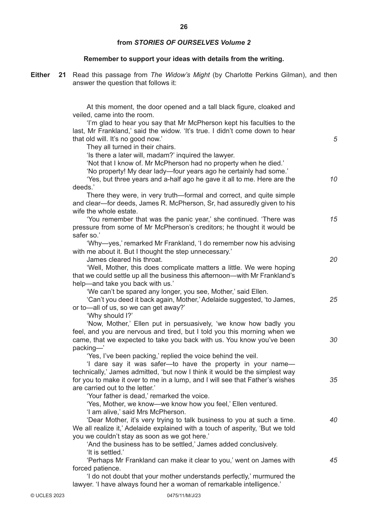 Cambridge IGCSE English - Literature in English 0475 2023 May/June Paper 1 · Variant 1 question paper, page 26 of 28
