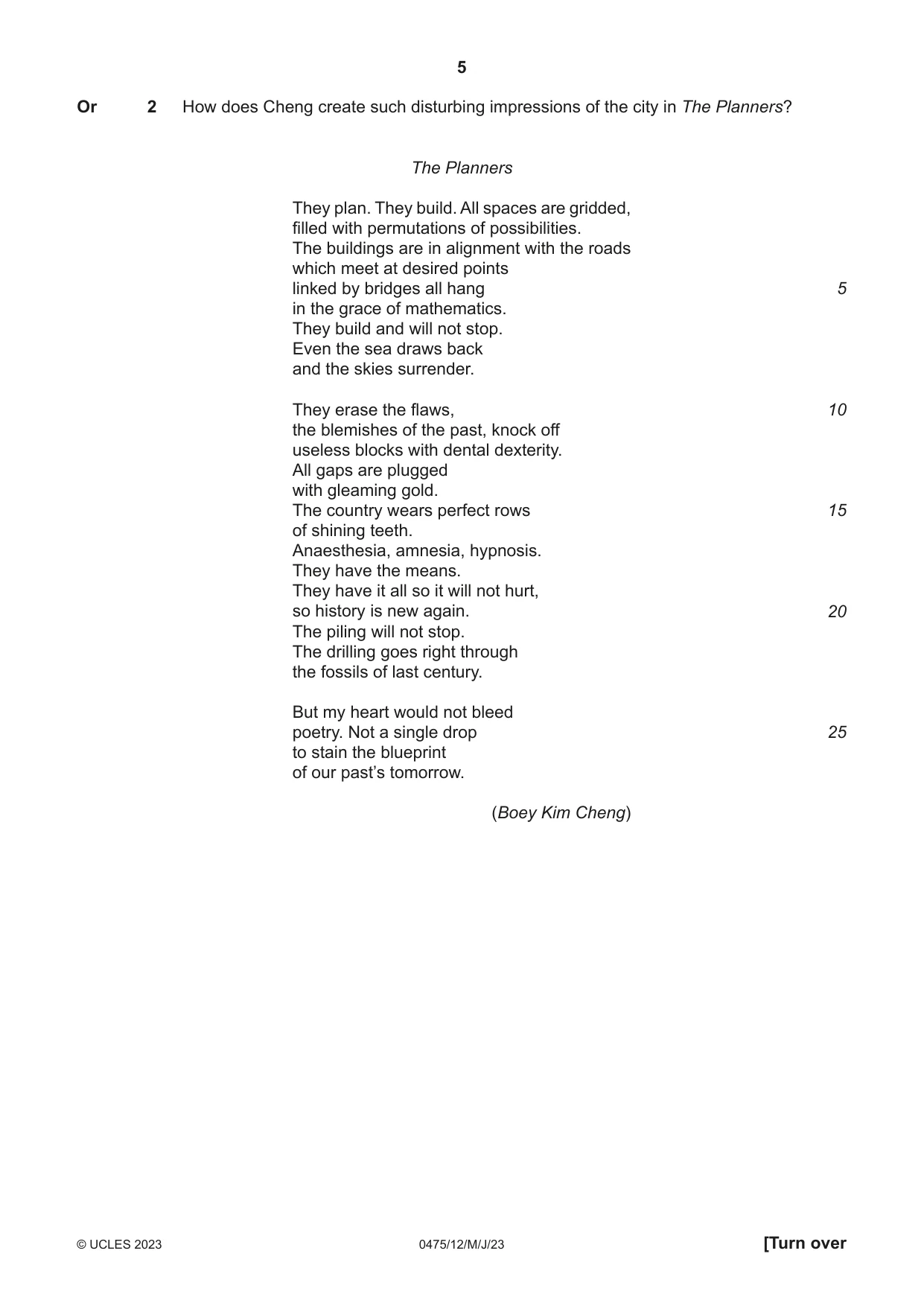 Cambridge IGCSE English - Literature in English 0475 2023 May/June Paper 1 · Variant 2 question paper, page 5 of 28