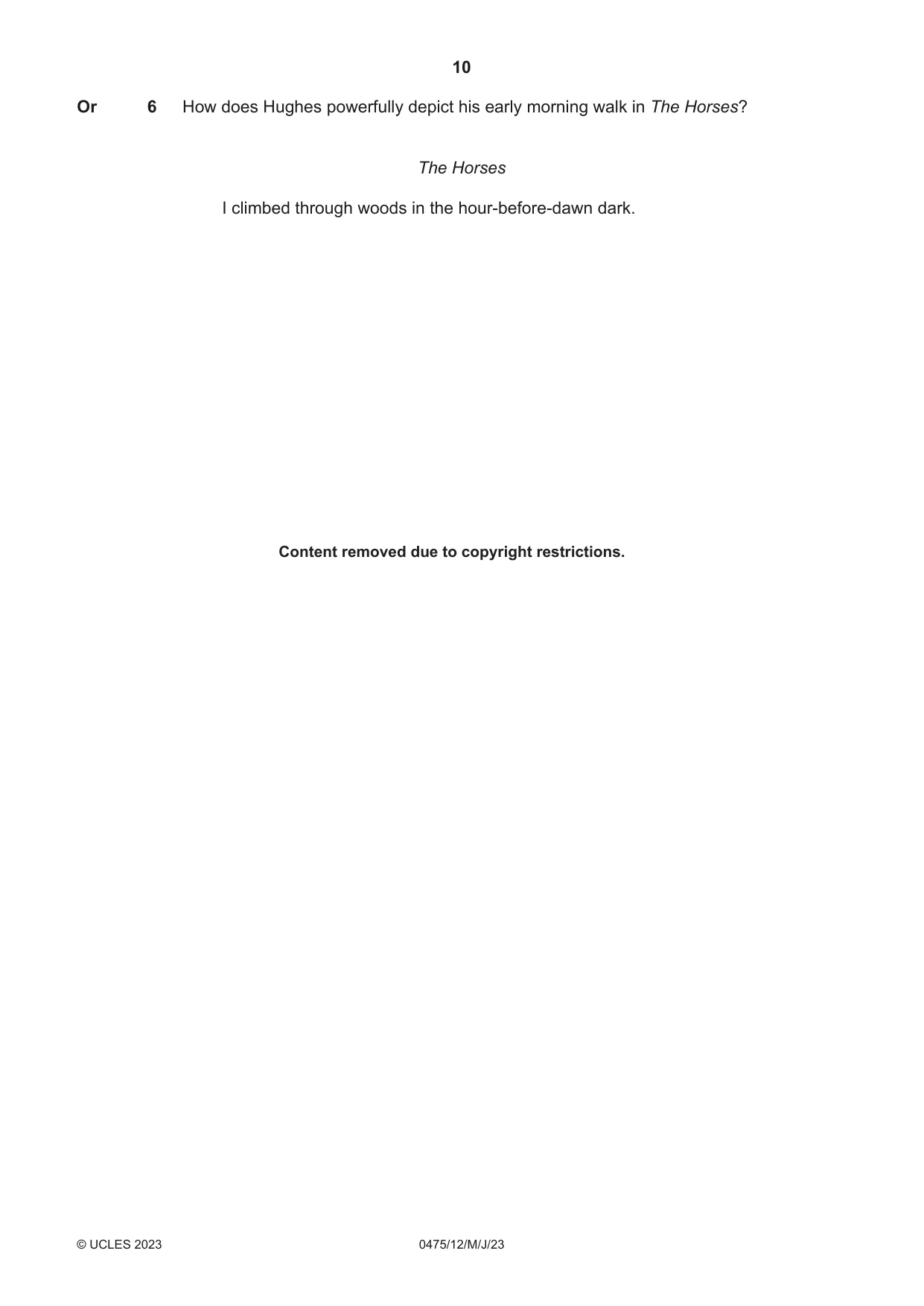 Cambridge IGCSE English - Literature in English 0475 2023 May/June Paper 1 · Variant 2 question paper, page 10 of 28