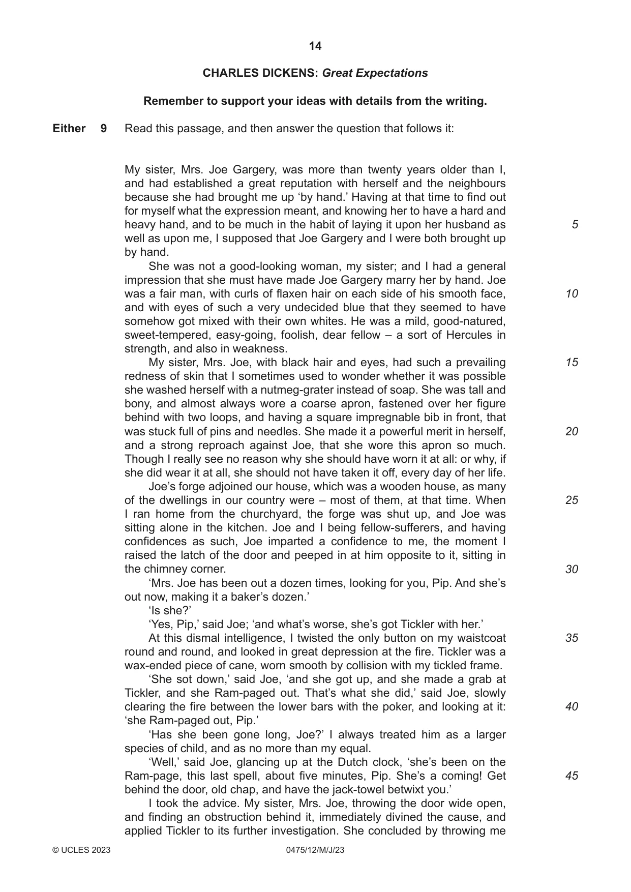 Cambridge IGCSE English - Literature in English 0475 2023 May/June Paper 1 · Variant 2 question paper, page 14 of 28