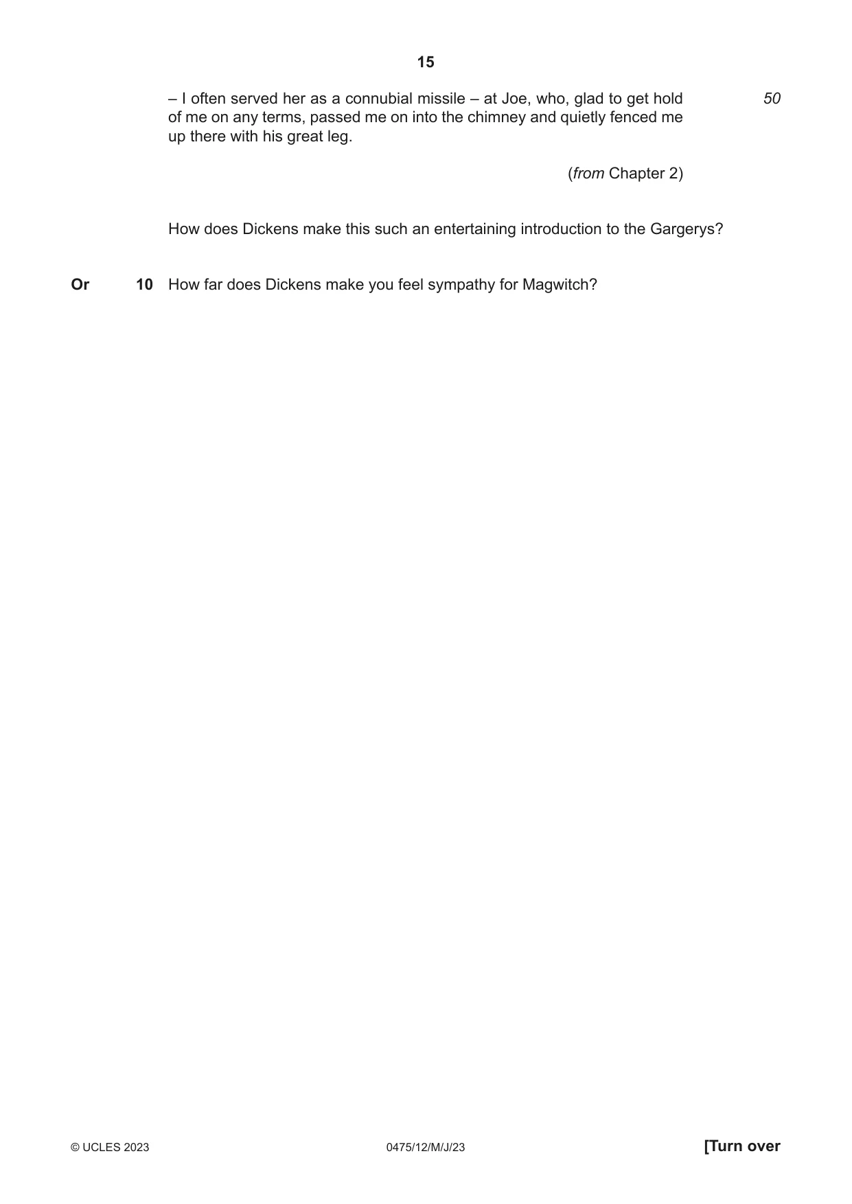 Cambridge IGCSE English - Literature in English 0475 2023 May/June Paper 1 · Variant 2 question paper, page 15 of 28