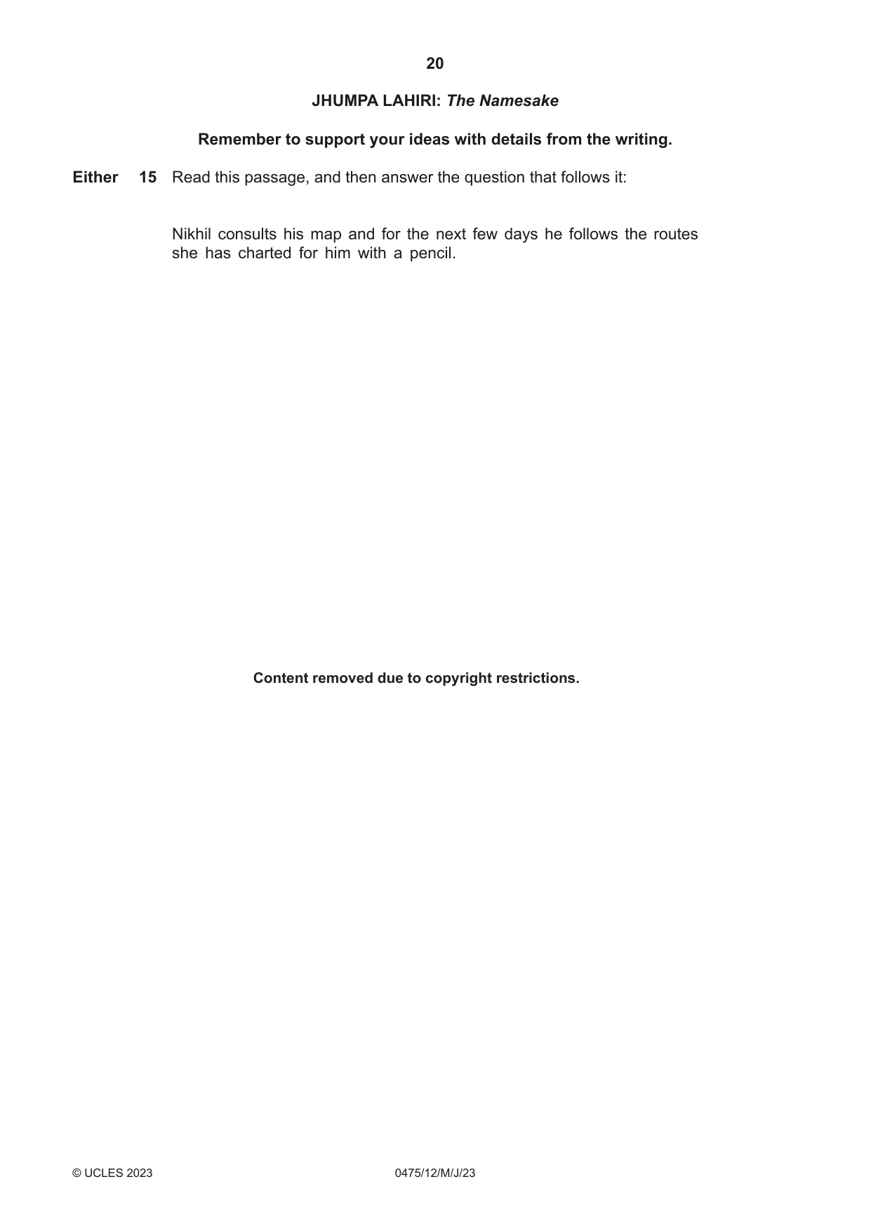 Cambridge IGCSE English - Literature in English 0475 2023 May/June Paper 1 · Variant 2 question paper, page 20 of 28