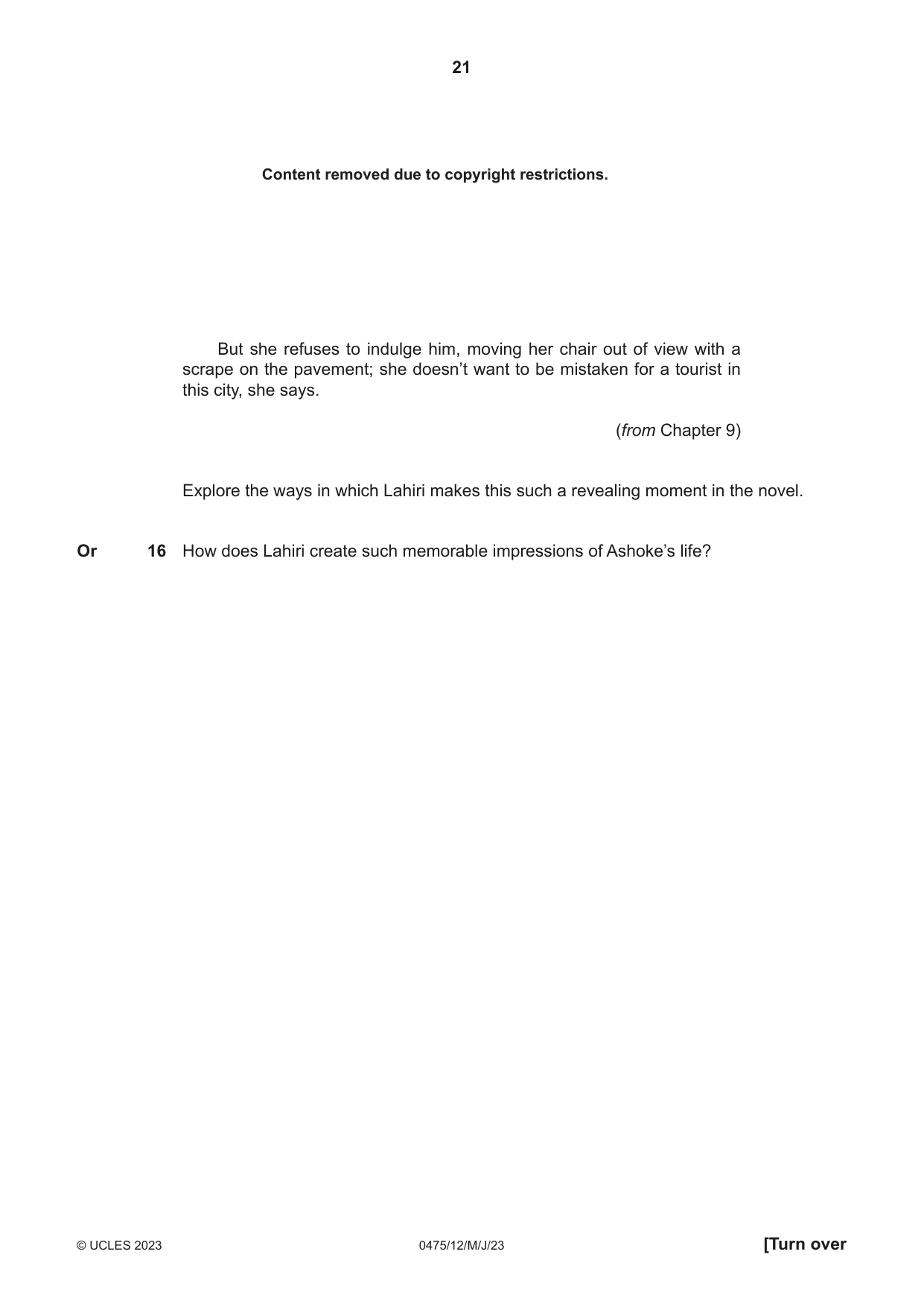 Cambridge IGCSE English - Literature in English 0475 2023 May/June Paper 1 · Variant 2 question paper, page 21 of 28