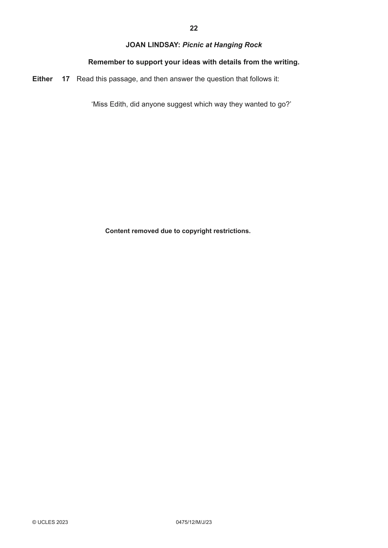 Cambridge IGCSE English - Literature in English 0475 2023 May/June Paper 1 · Variant 2 question paper, page 22 of 28