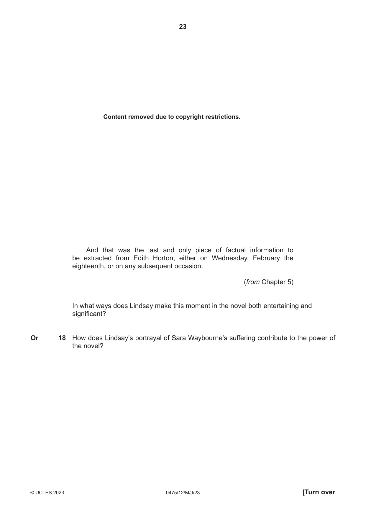 Cambridge IGCSE English - Literature in English 0475 2023 May/June Paper 1 · Variant 2 question paper, page 23 of 28