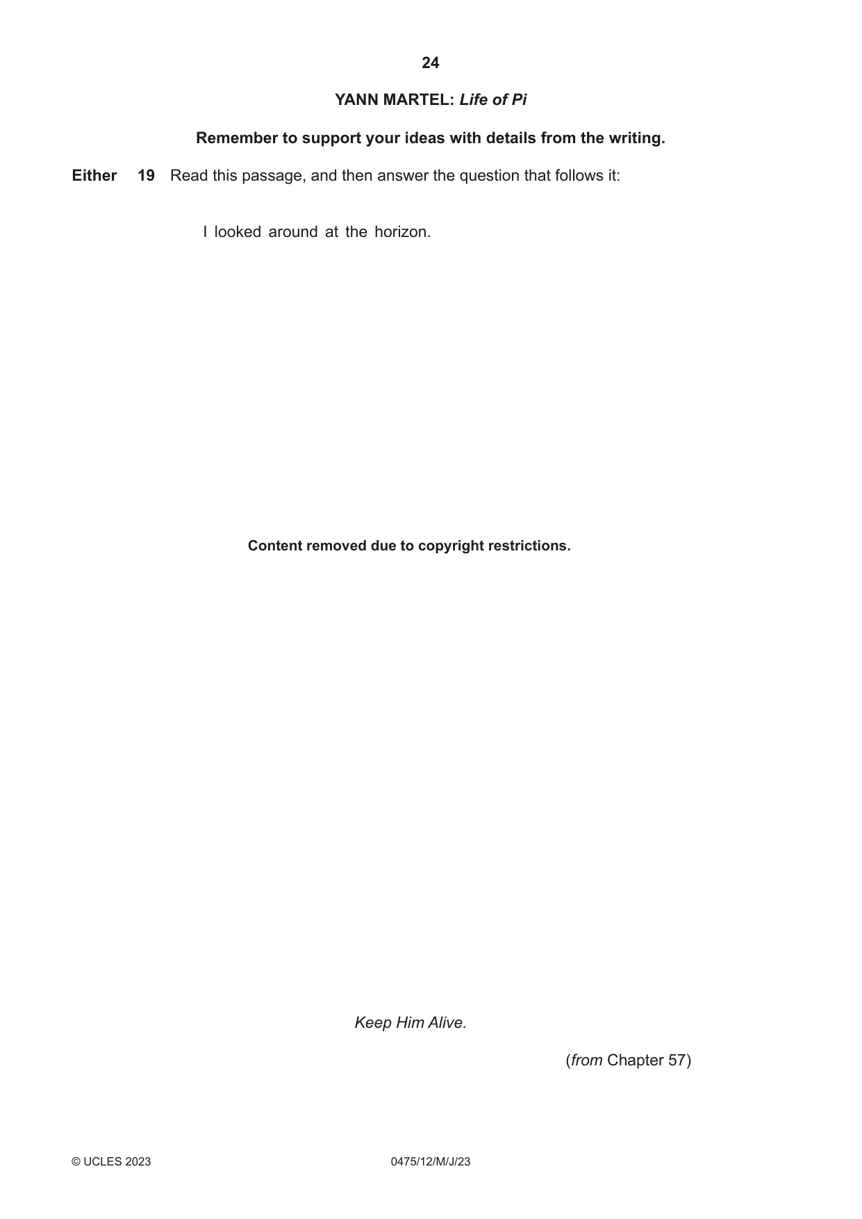 Cambridge IGCSE English - Literature in English 0475 2023 May/June Paper 1 · Variant 2 question paper, page 24 of 28