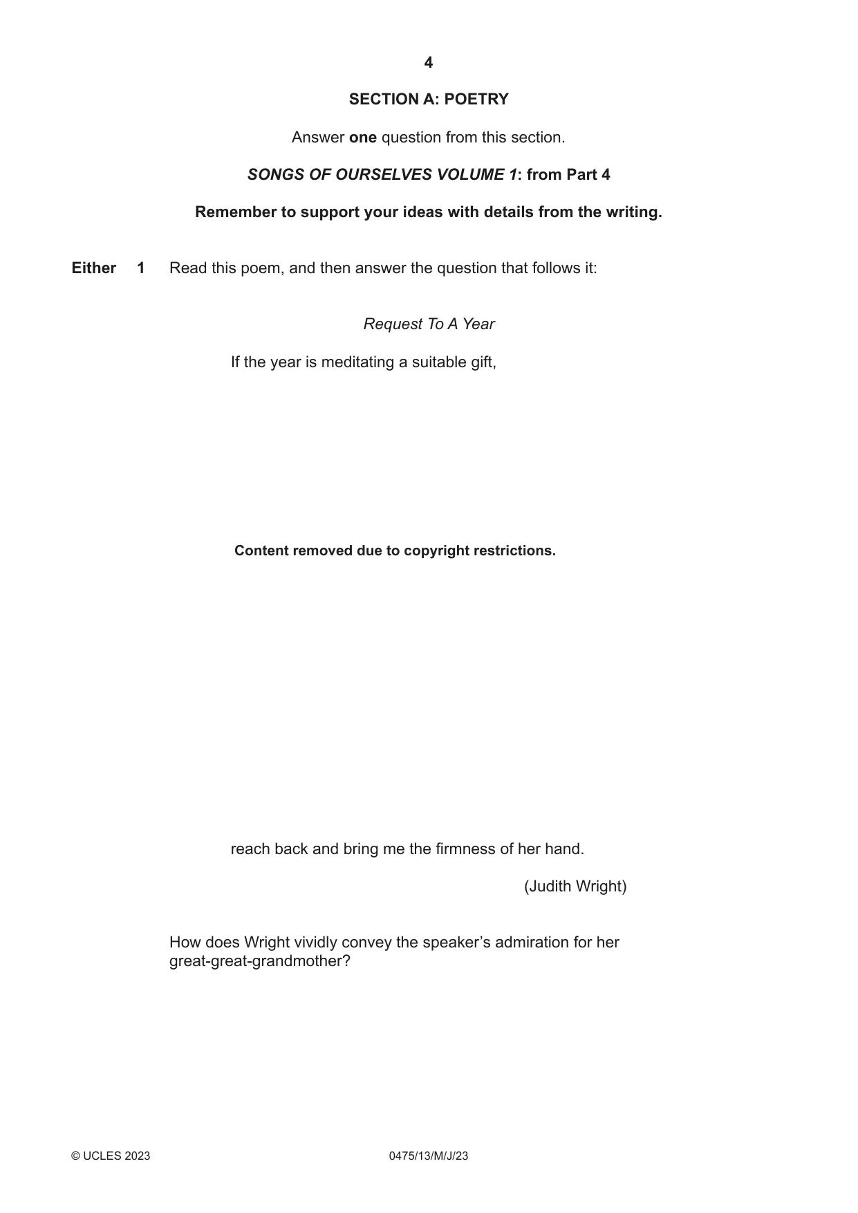Cambridge IGCSE English - Literature in English 0475 2023 May/June Paper 1 · Variant 3 question paper, page 4 of 28