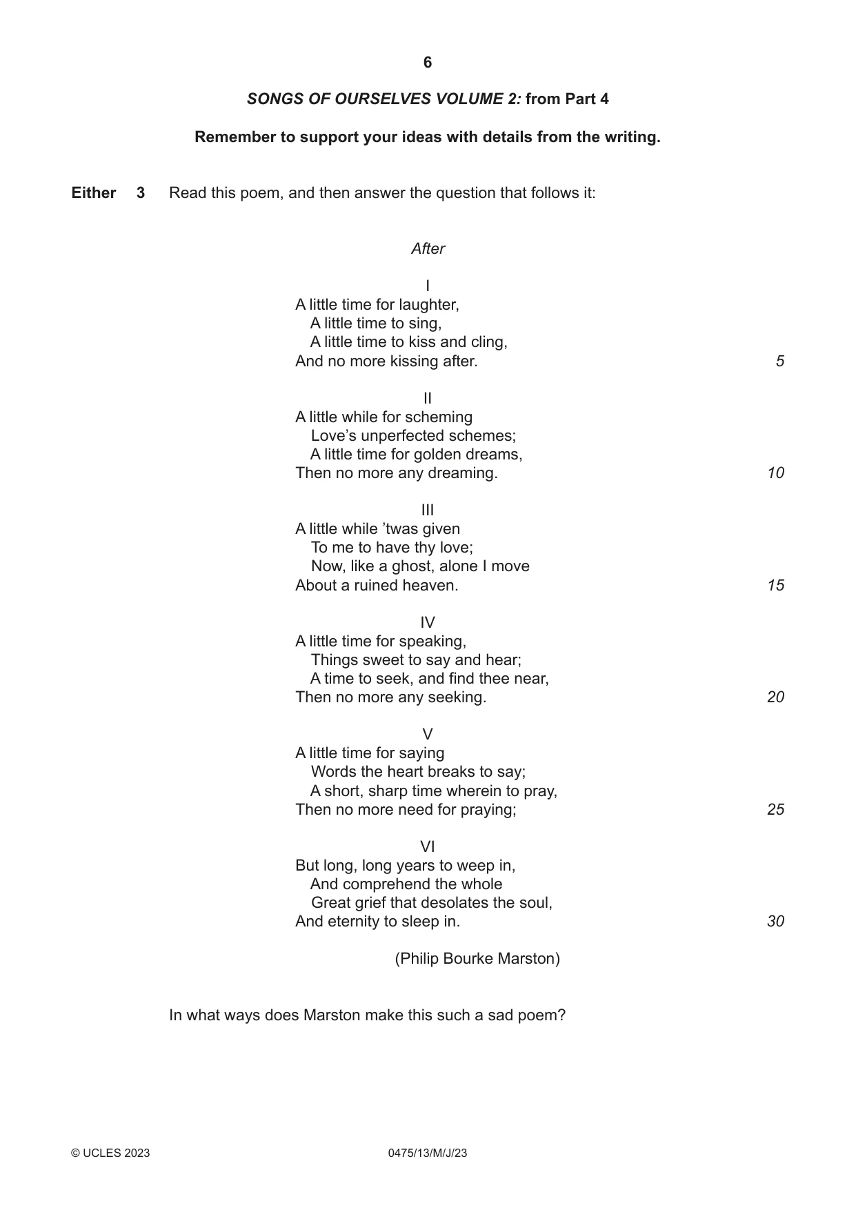Cambridge IGCSE English - Literature in English 0475 2023 May/June Paper 1 · Variant 3 question paper, page 6 of 28