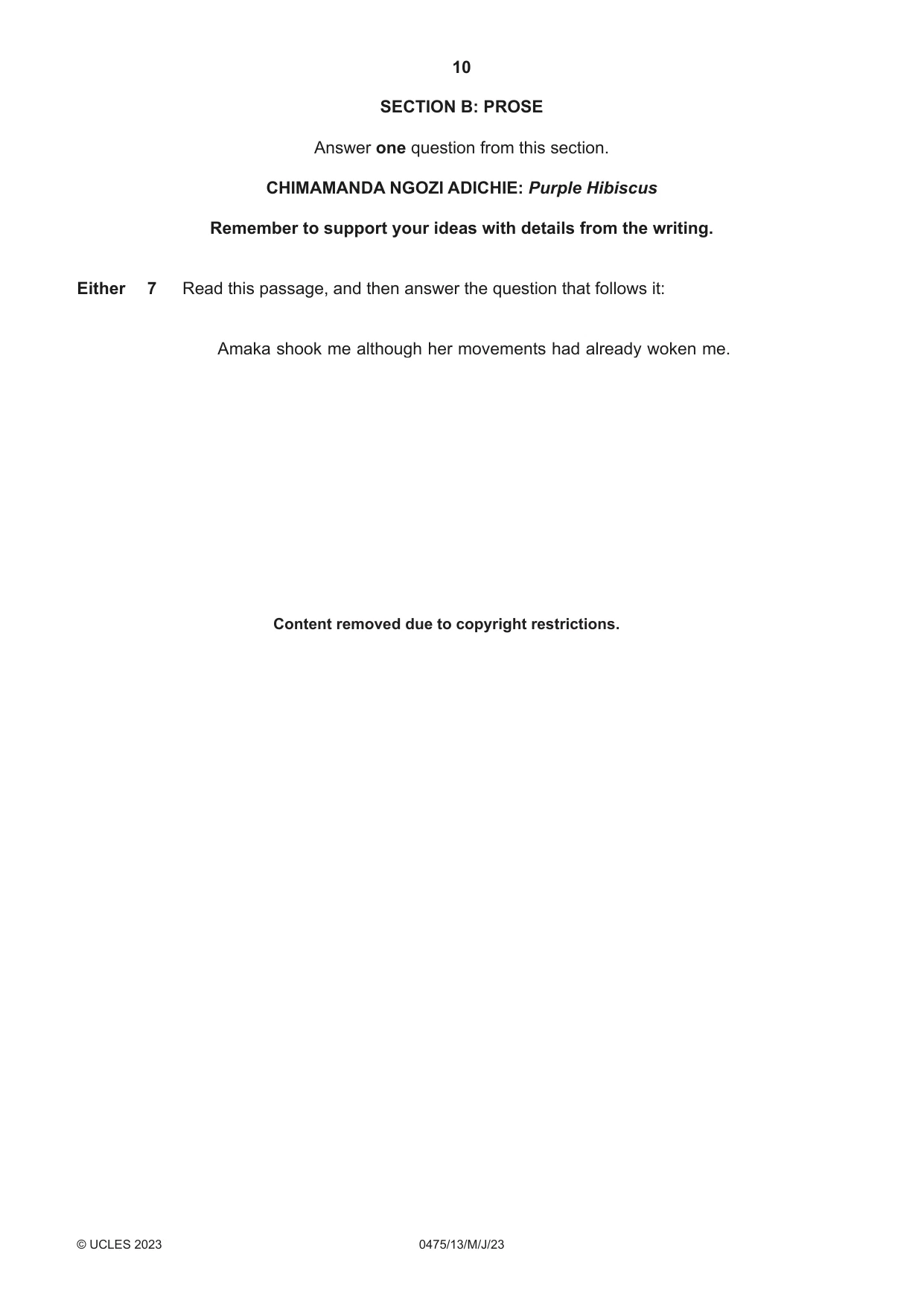 Cambridge IGCSE English - Literature in English 0475 2023 May/June Paper 1 · Variant 3 question paper, page 10 of 28