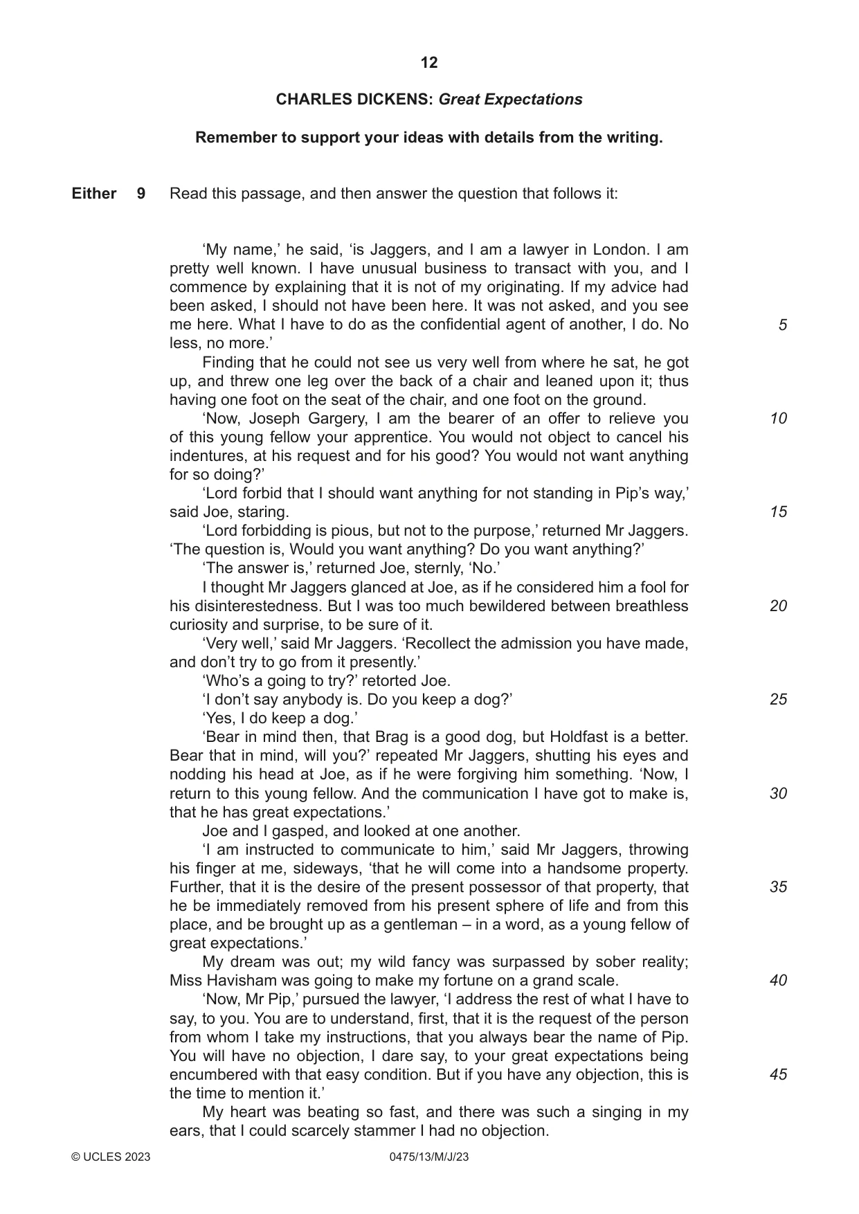 Cambridge IGCSE English - Literature in English 0475 2023 May/June Paper 1 · Variant 3 question paper, page 12 of 28