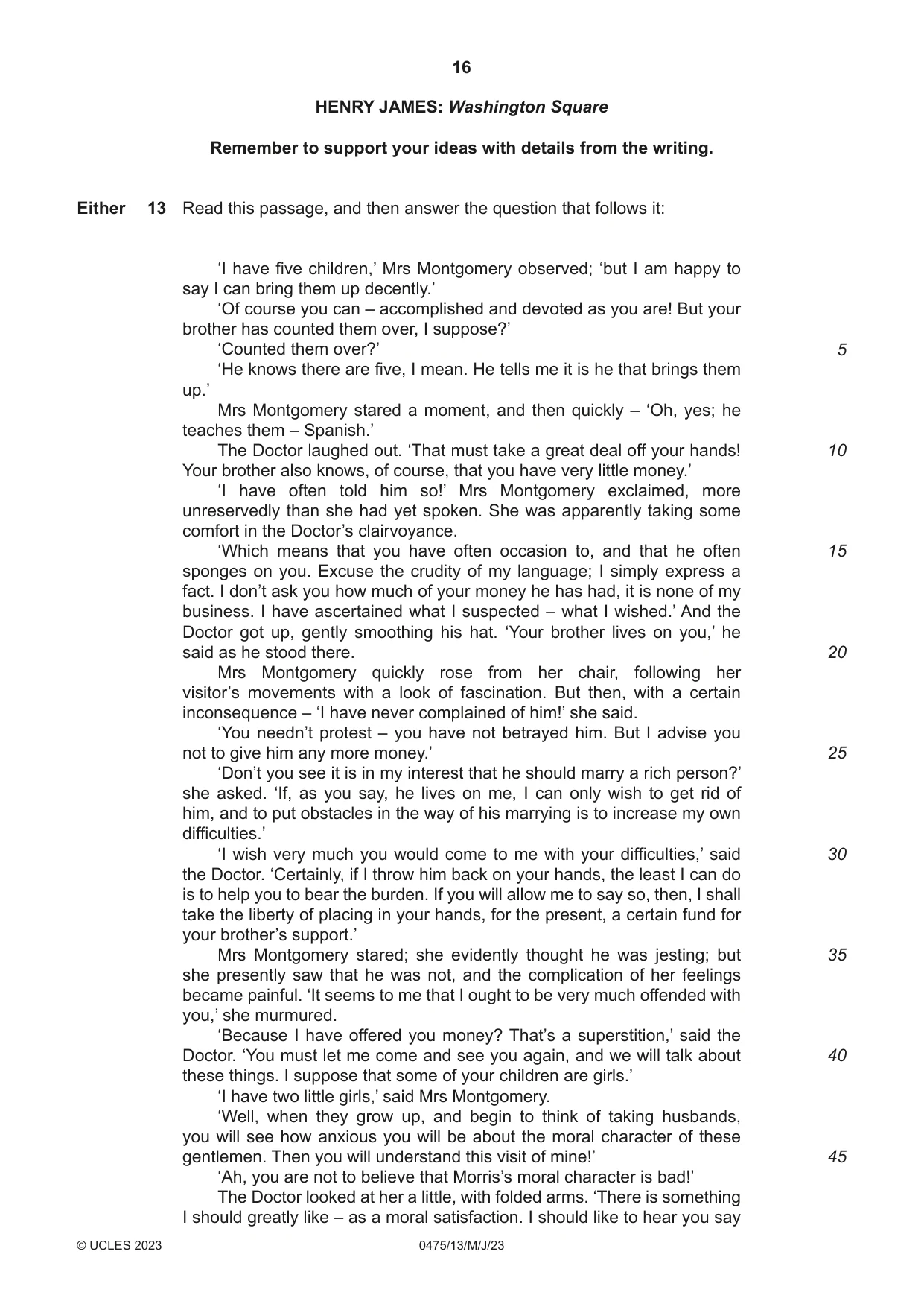 Cambridge IGCSE English - Literature in English 0475 2023 May/June Paper 1 · Variant 3 question paper, page 16 of 28