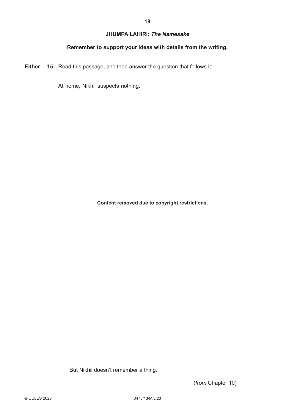 Cambridge IGCSE English - Literature in English 0475 2023 May/June Paper 1 · Variant 3 question paper, page 18 of 28