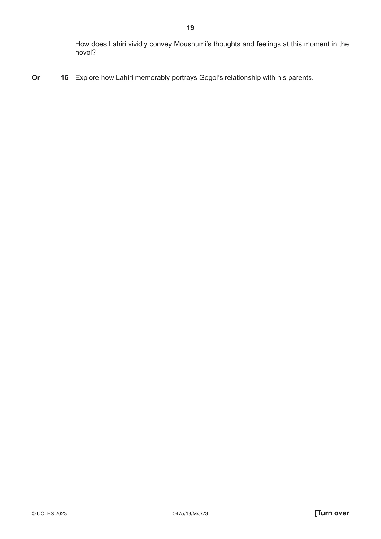 Cambridge IGCSE English - Literature in English 0475 2023 May/June Paper 1 · Variant 3 question paper, page 19 of 28