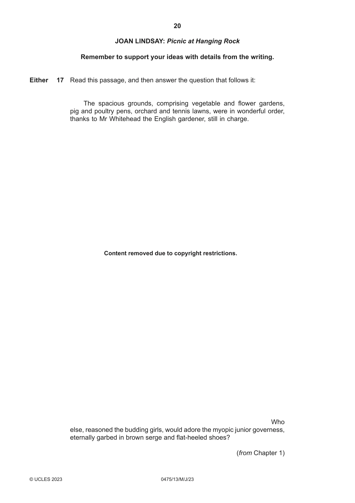 Cambridge IGCSE English - Literature in English 0475 2023 May/June Paper 1 · Variant 3 question paper, page 20 of 28