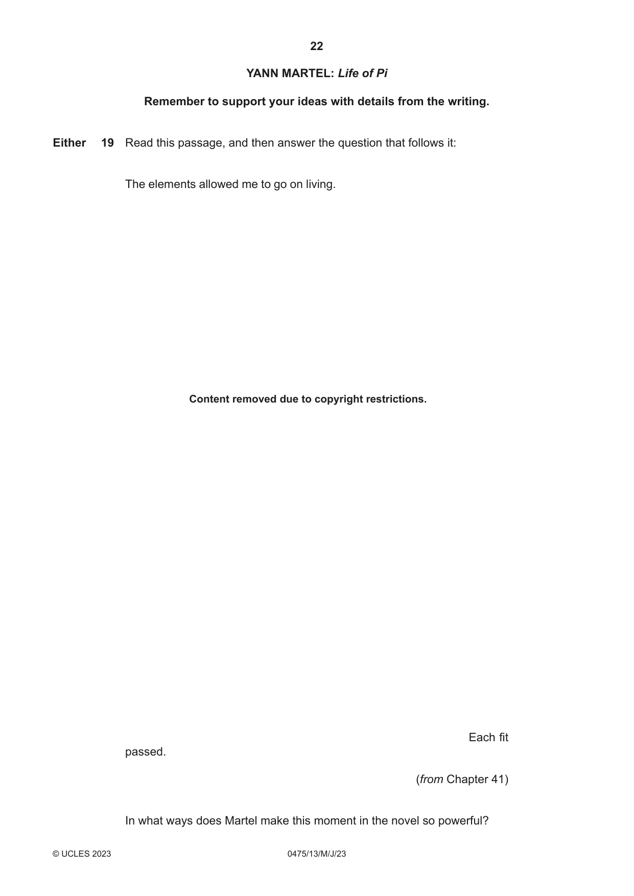 Cambridge IGCSE English - Literature in English 0475 2023 May/June Paper 1 · Variant 3 question paper, page 22 of 28