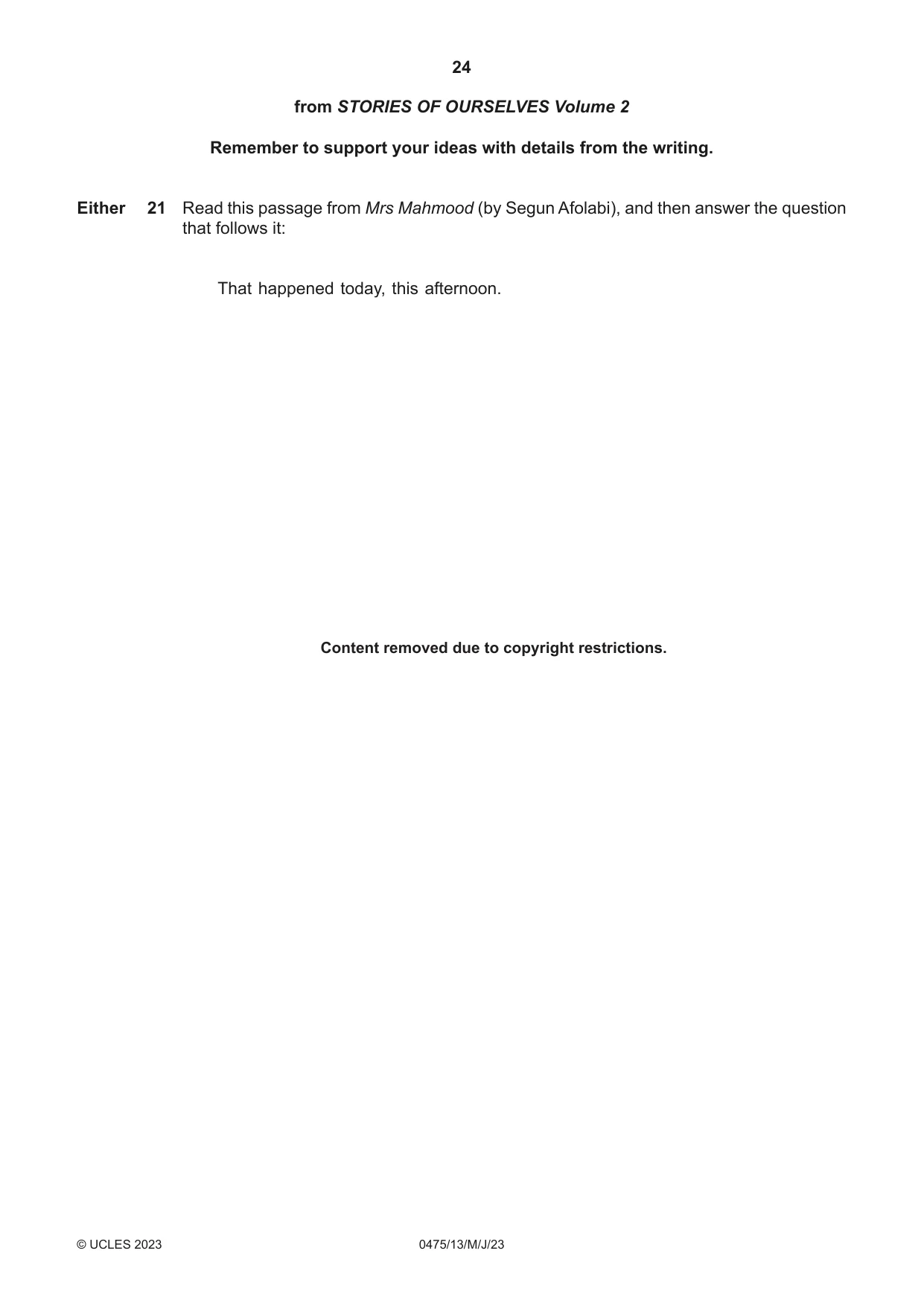 Cambridge IGCSE English - Literature in English 0475 2023 May/June Paper 1 · Variant 3 question paper, page 24 of 28