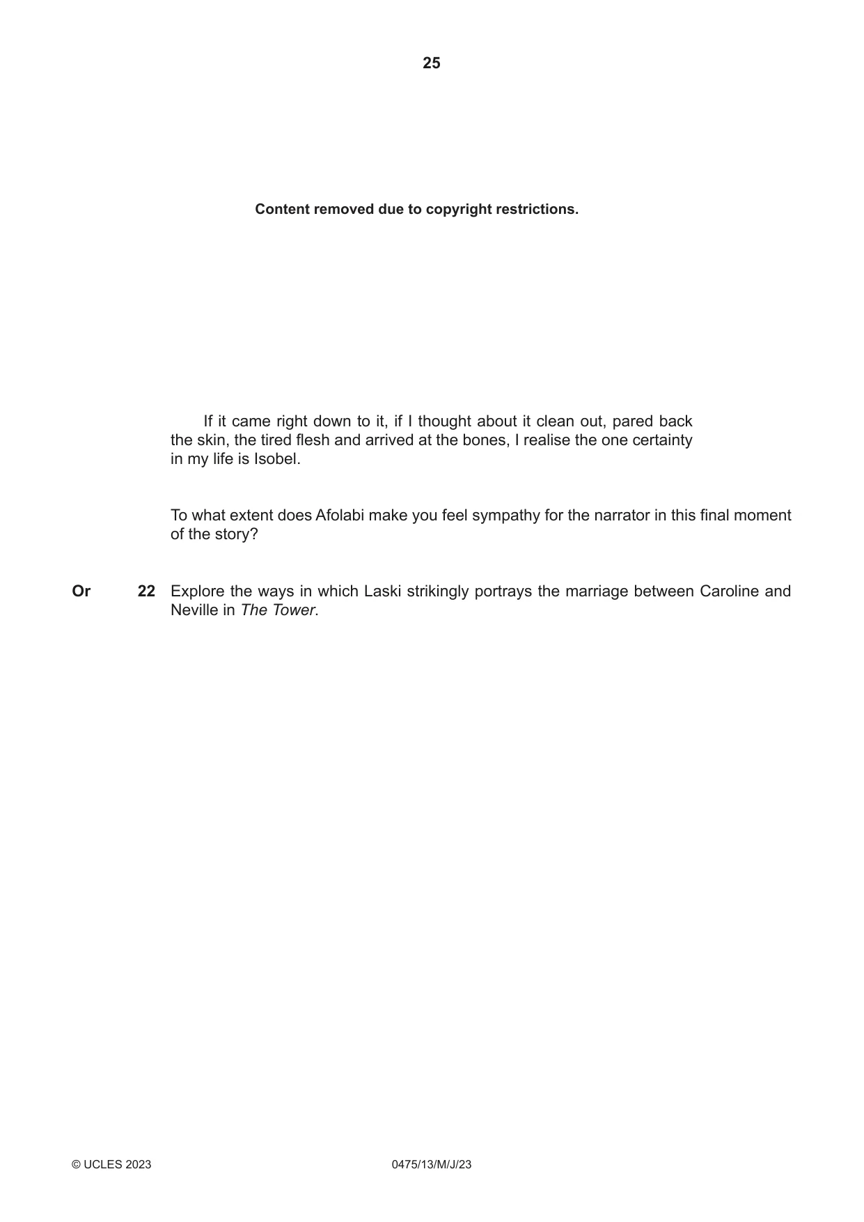 Cambridge IGCSE English - Literature in English 0475 2023 May/June Paper 1 · Variant 3 question paper, page 25 of 28