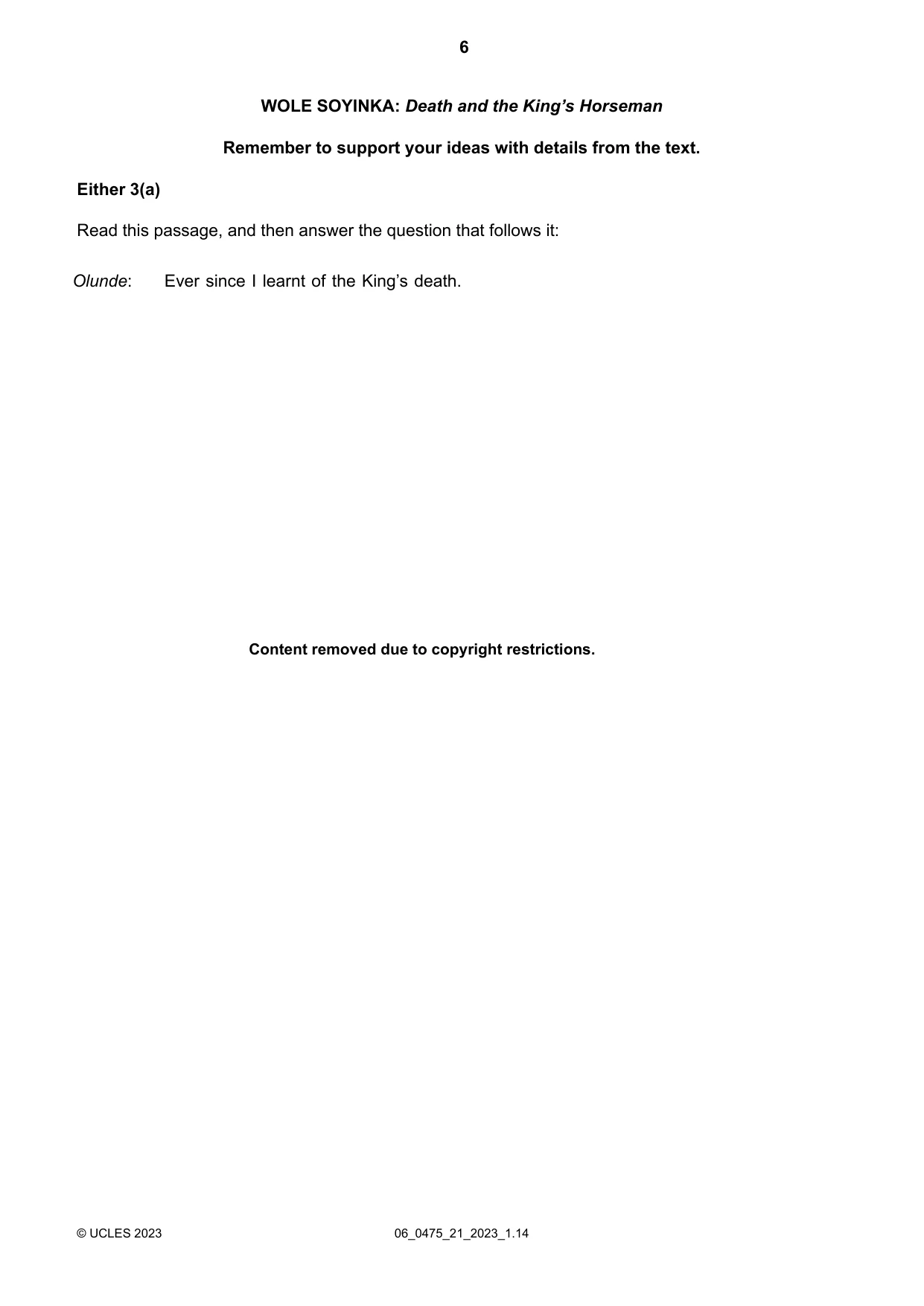 Cambridge IGCSE English - Literature in English 0475 2023 May/June Paper 2 · Variant 1 question paper, page 6 of 12
