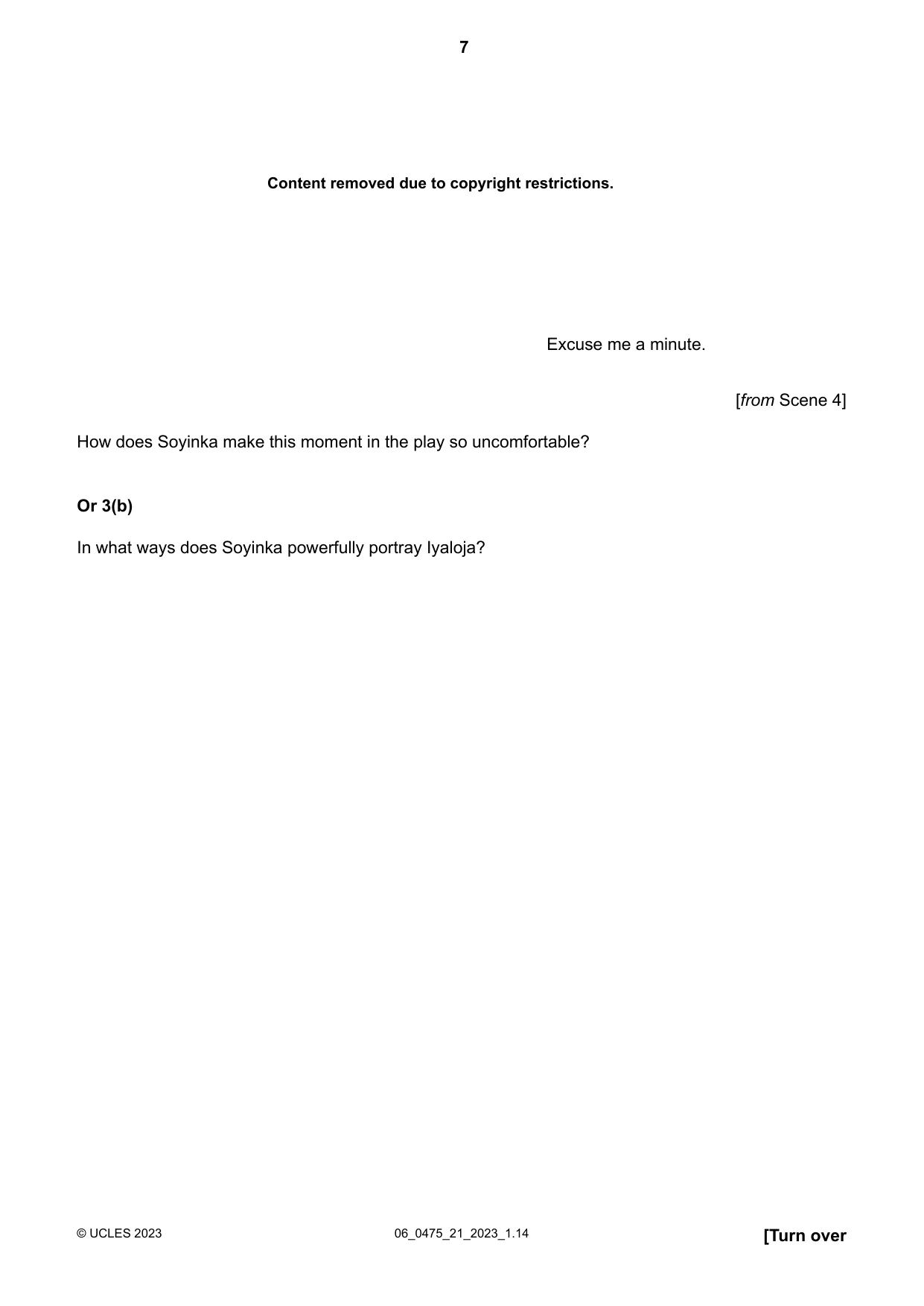 Cambridge IGCSE English - Literature in English 0475 2023 May/June Paper 2 · Variant 1 question paper, page 7 of 12