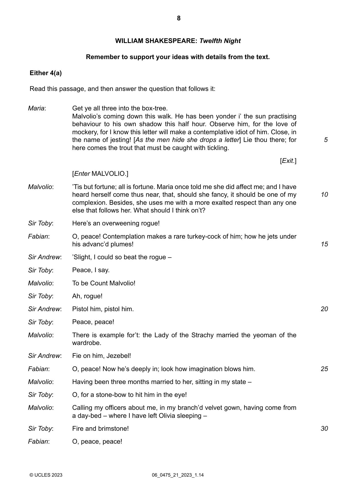 Cambridge IGCSE English - Literature in English 0475 2023 May/June Paper 2 · Variant 1 question paper, page 8 of 12