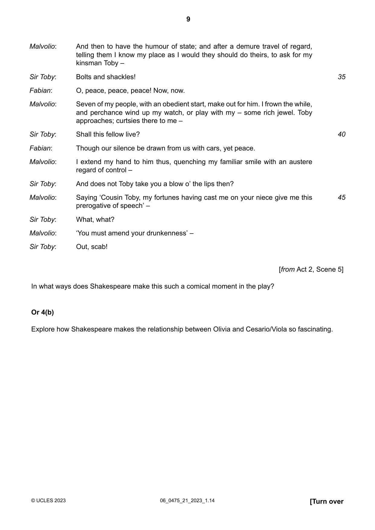Cambridge IGCSE English - Literature in English 0475 2023 May/June Paper 2 · Variant 1 question paper, page 9 of 12