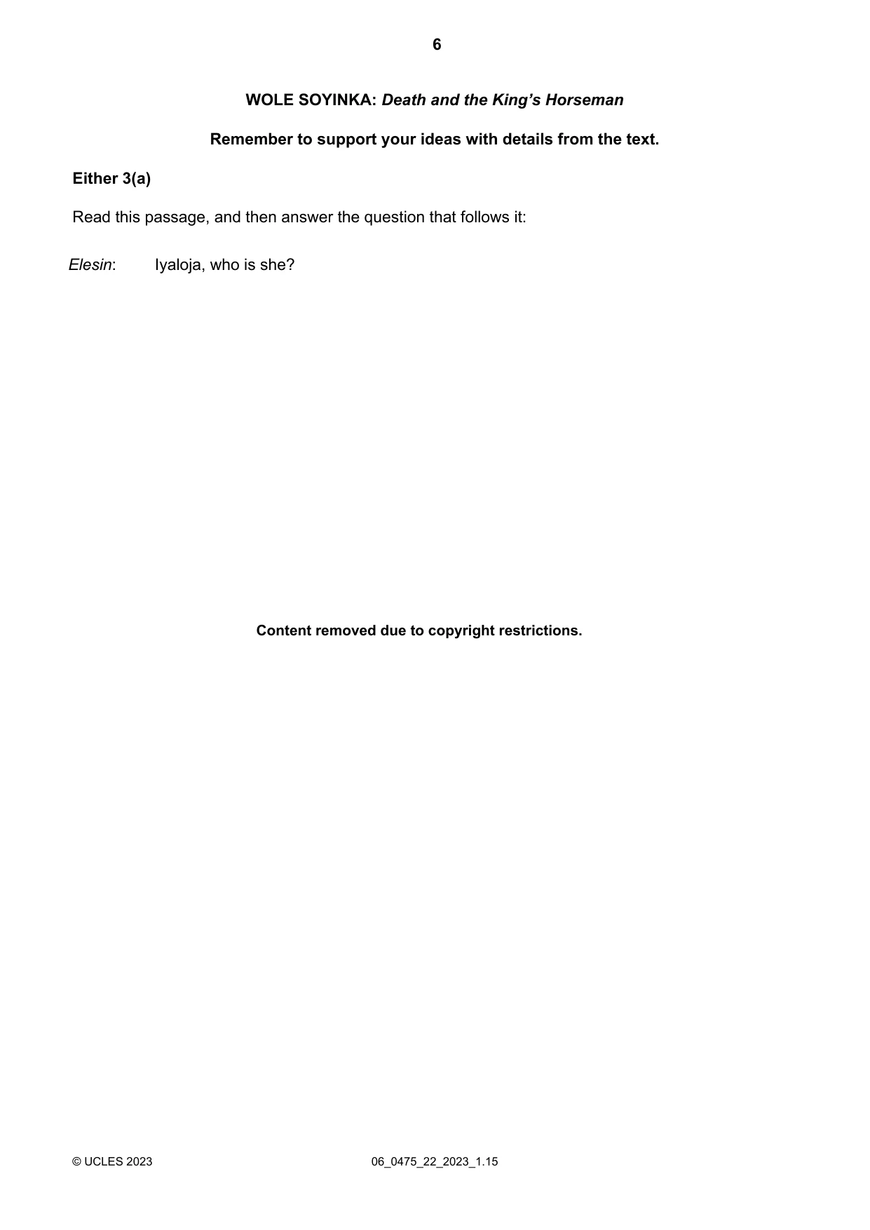 Cambridge IGCSE English - Literature in English 0475 2023 May/June Paper 2 · Variant 2 question paper, page 6 of 12