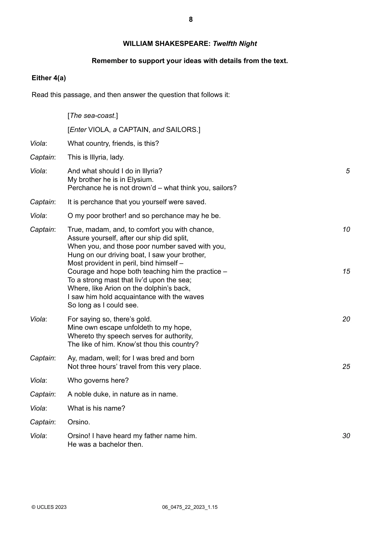 Cambridge IGCSE English - Literature in English 0475 2023 May/June Paper 2 · Variant 2 question paper, page 8 of 12