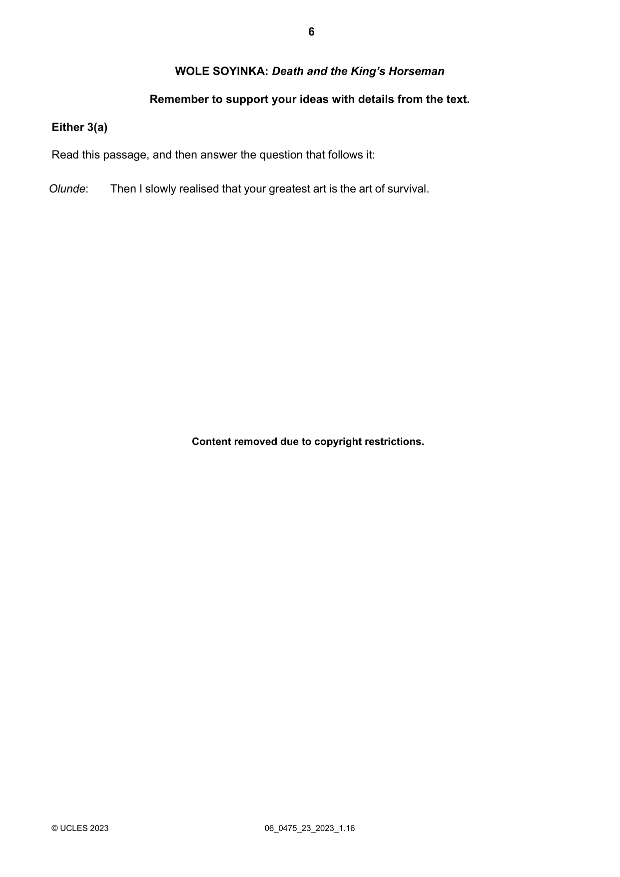 Cambridge IGCSE English - Literature in English 0475 2023 May/June Paper 2 · Variant 3 question paper, page 6 of 12