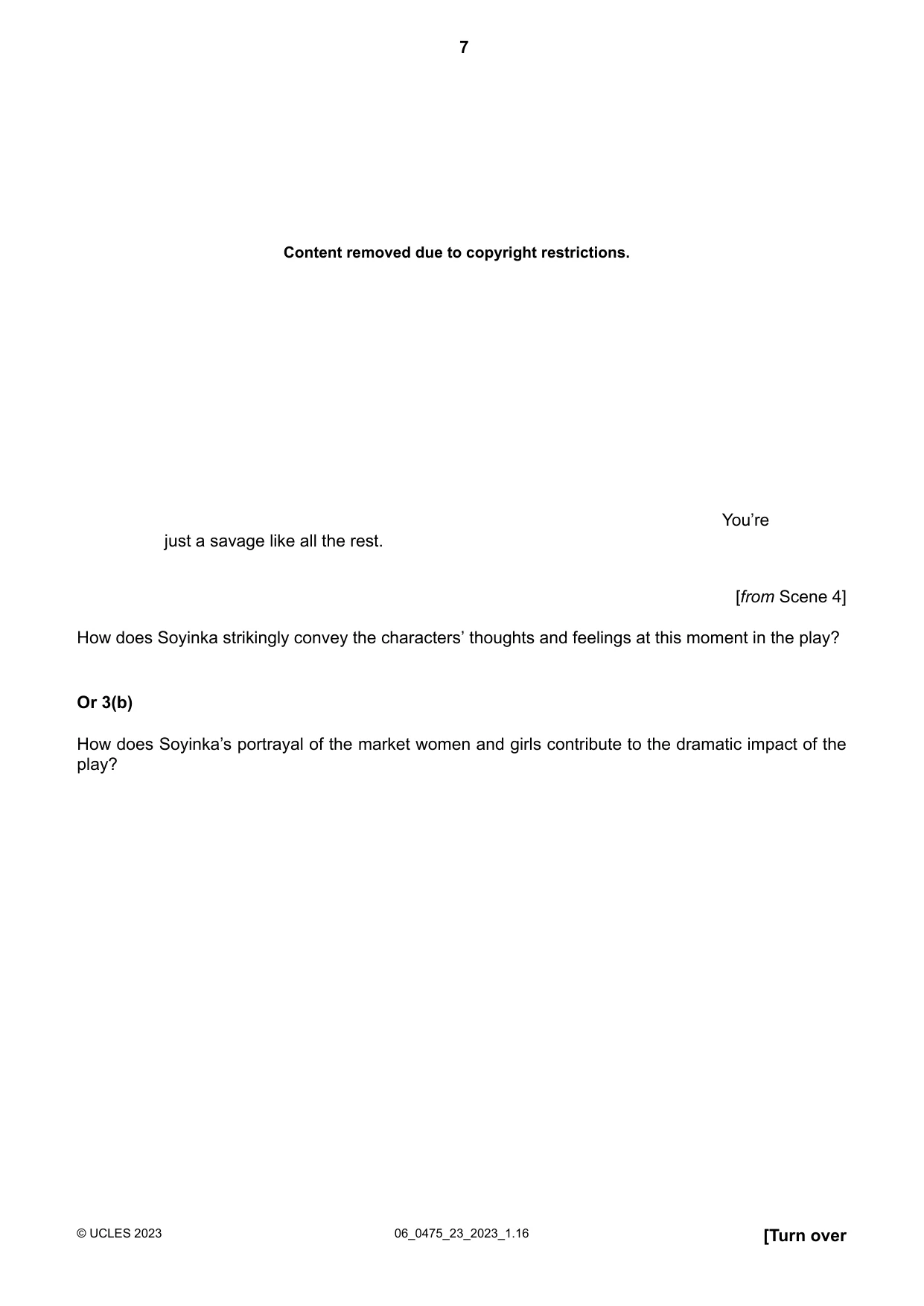 Cambridge IGCSE English - Literature in English 0475 2023 May/June Paper 2 · Variant 3 question paper, page 7 of 12