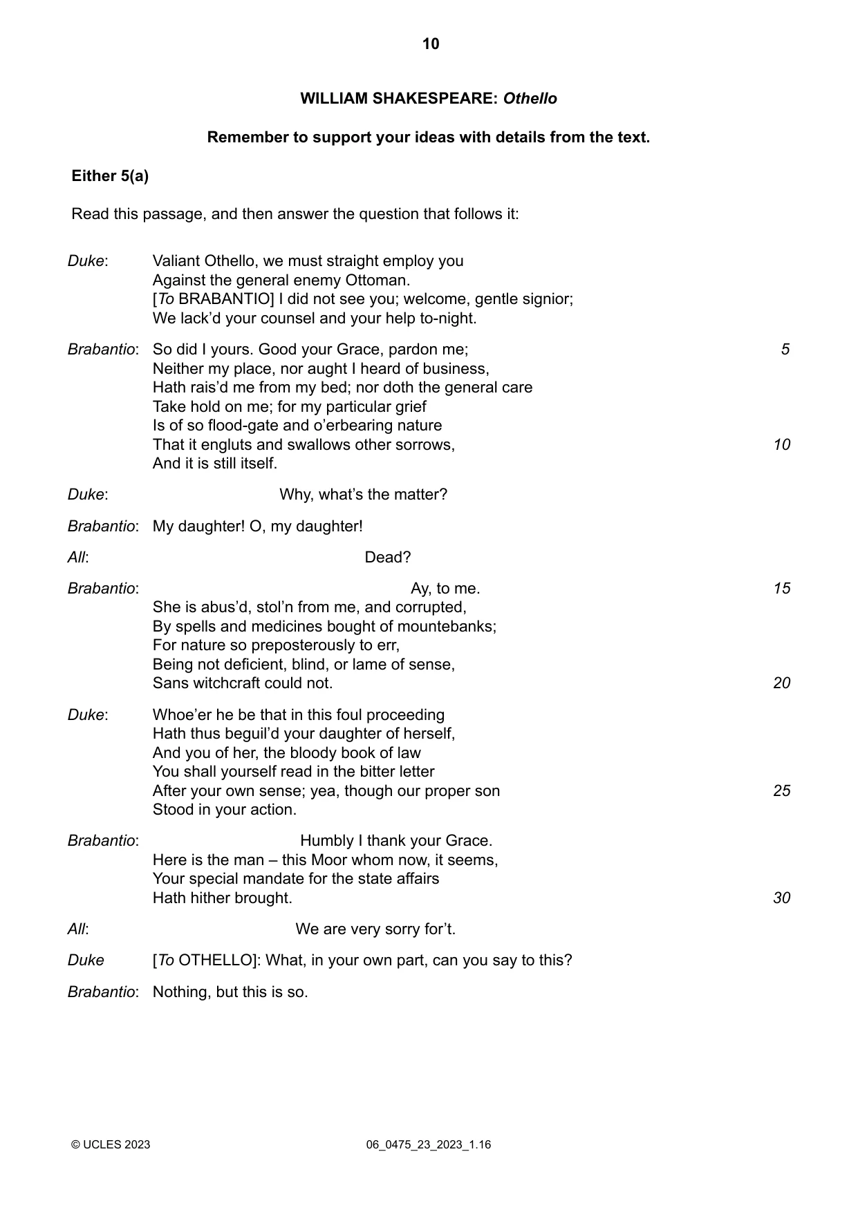 Cambridge IGCSE English - Literature in English 0475 2023 May/June Paper 2 · Variant 3 question paper, page 10 of 12