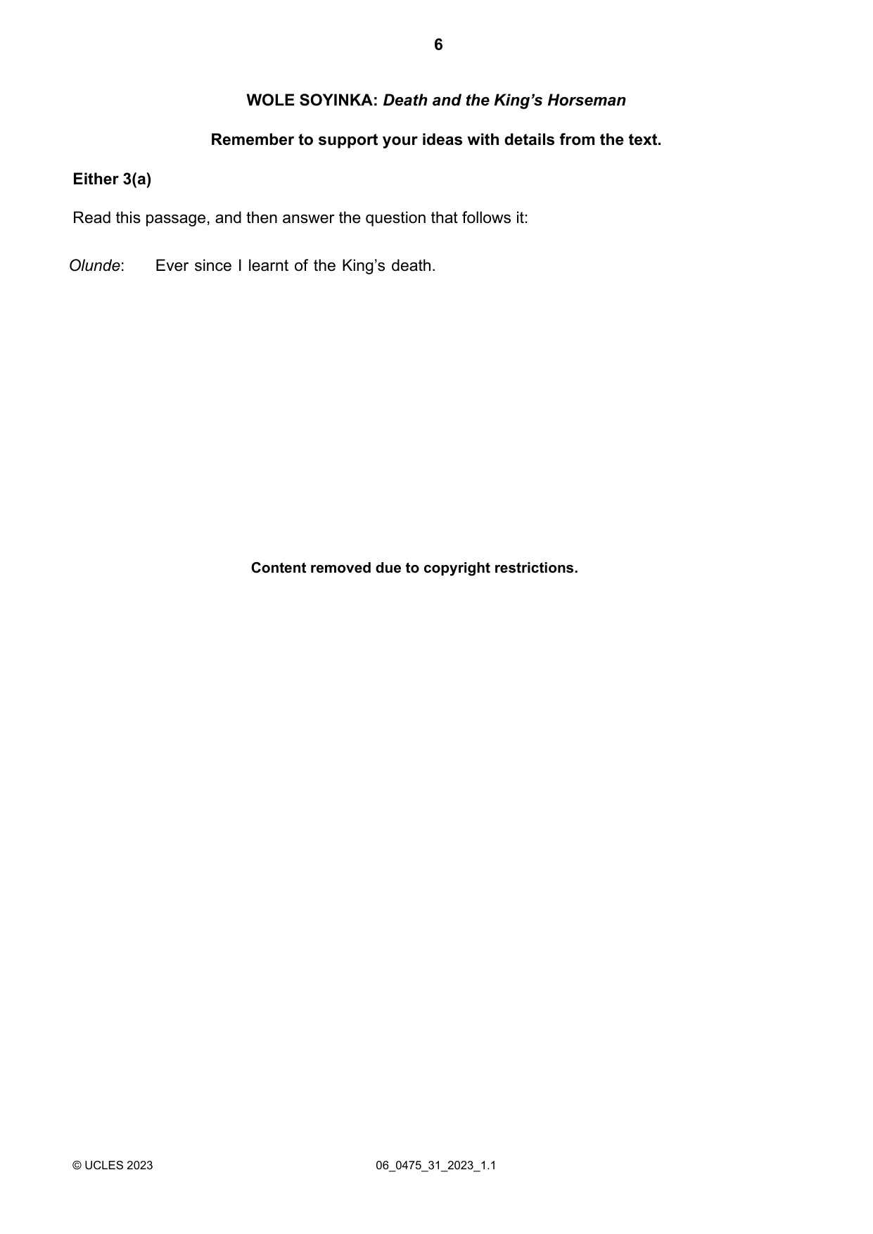 Cambridge IGCSE English - Literature in English 0475 2023 May/June Paper 3 · Variant 1 question paper, page 6 of 12