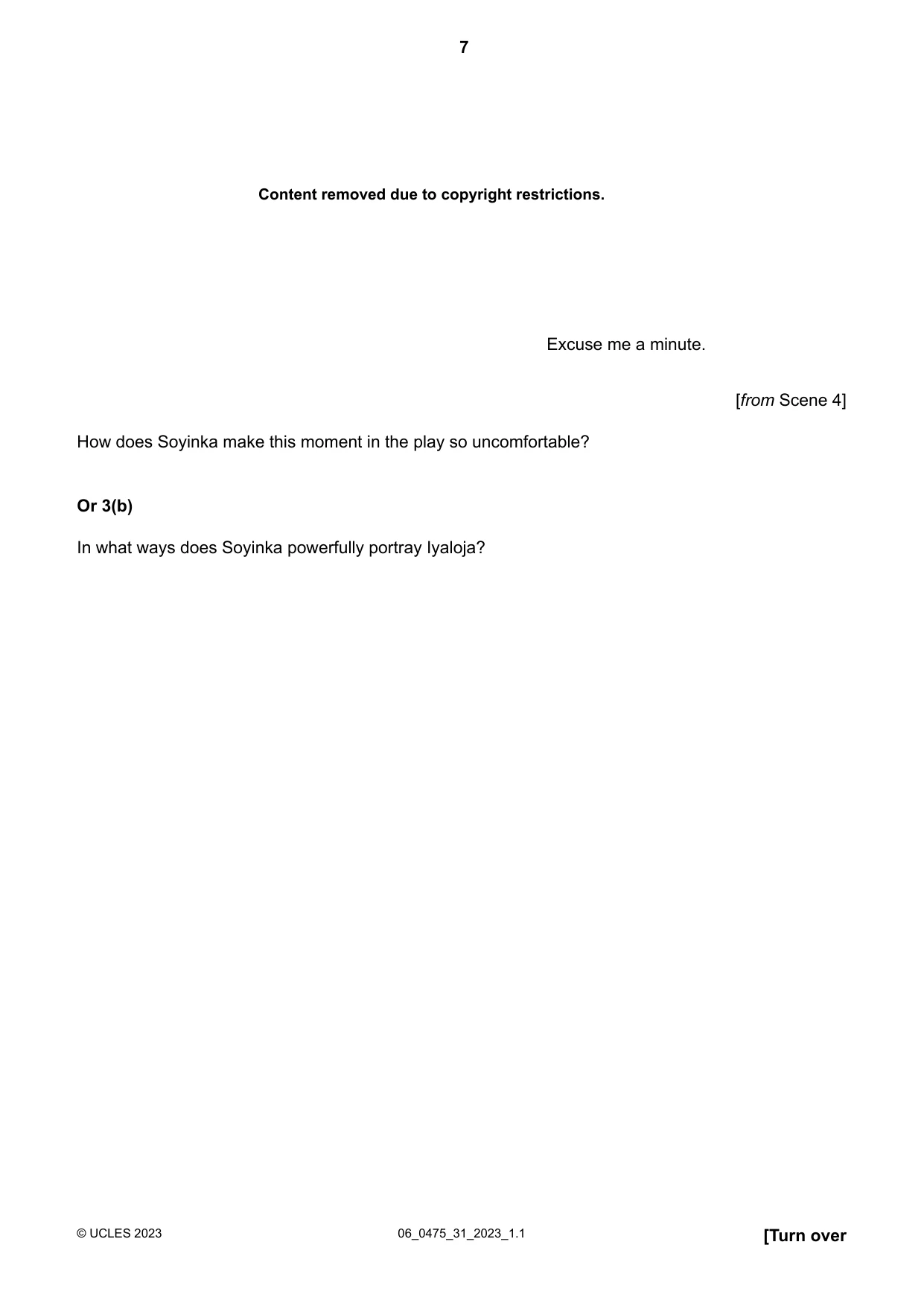 Cambridge IGCSE English - Literature in English 0475 2023 May/June Paper 3 · Variant 1 question paper, page 7 of 12