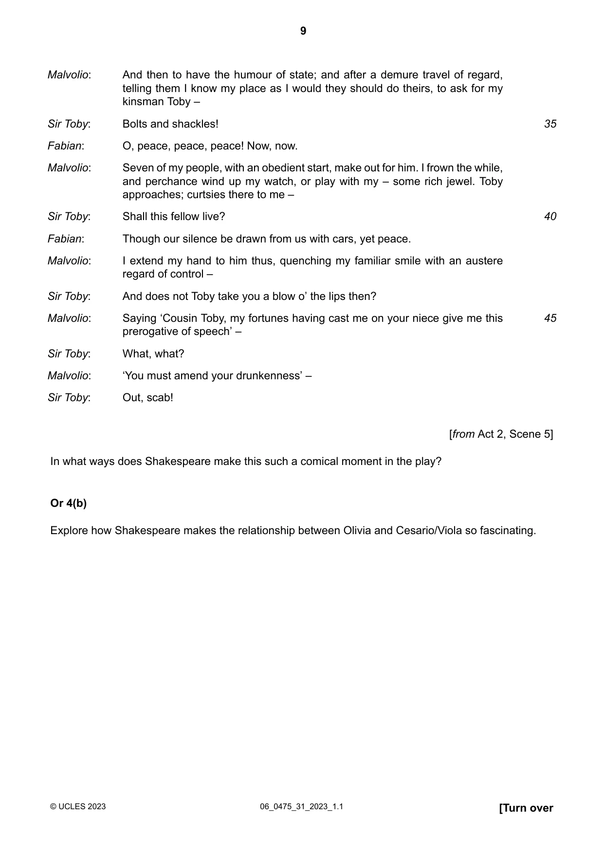 Cambridge IGCSE English - Literature in English 0475 2023 May/June Paper 3 · Variant 1 question paper, page 9 of 12