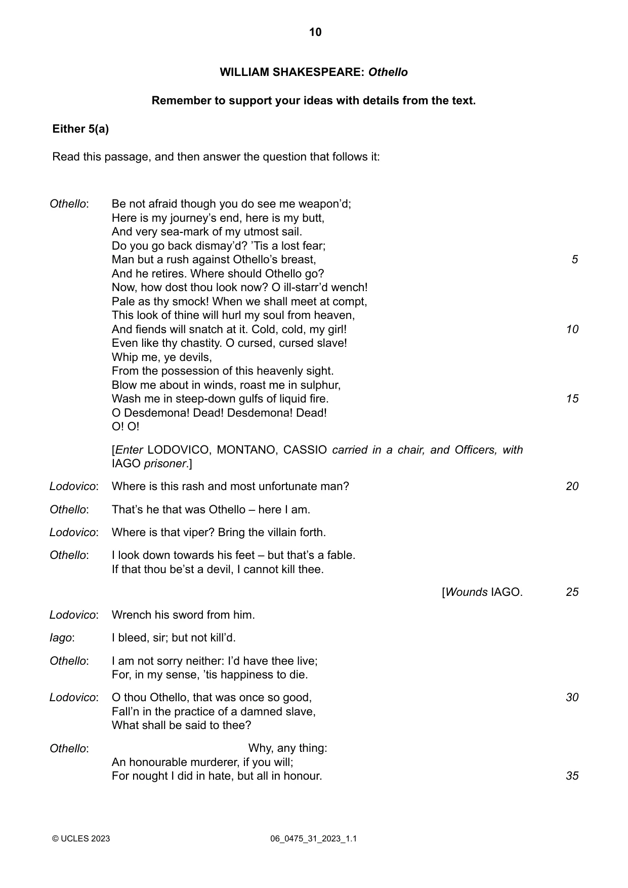 Cambridge IGCSE English - Literature in English 0475 2023 May/June Paper 3 · Variant 1 question paper, page 10 of 12