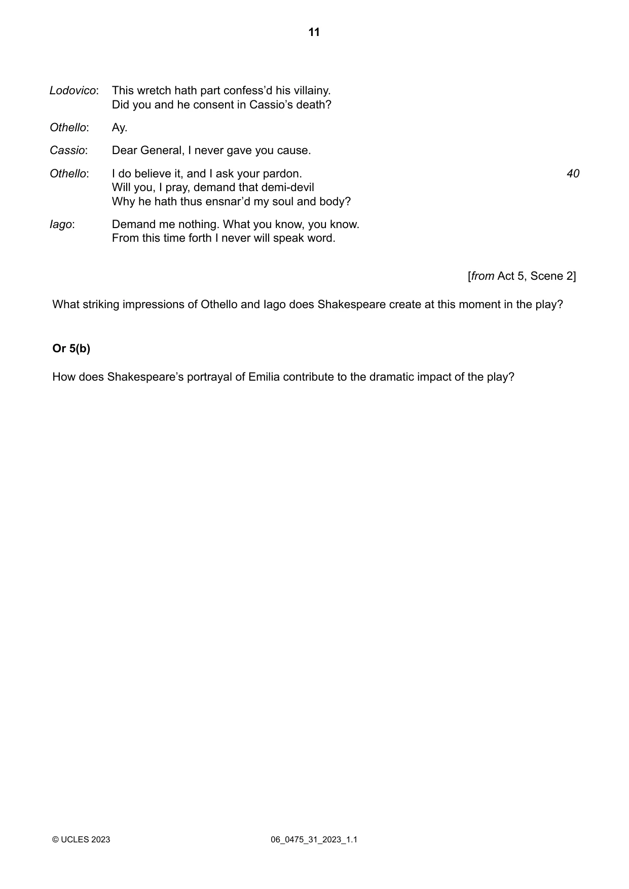 Cambridge IGCSE English - Literature in English 0475 2023 May/June Paper 3 · Variant 1 question paper, page 11 of 12