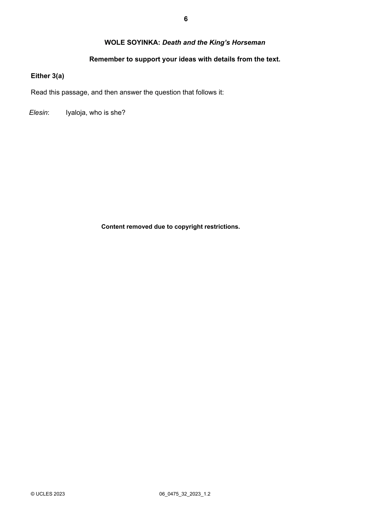 Cambridge IGCSE English - Literature in English 0475 2023 May/June Paper 3 · Variant 2 question paper, page 6 of 12