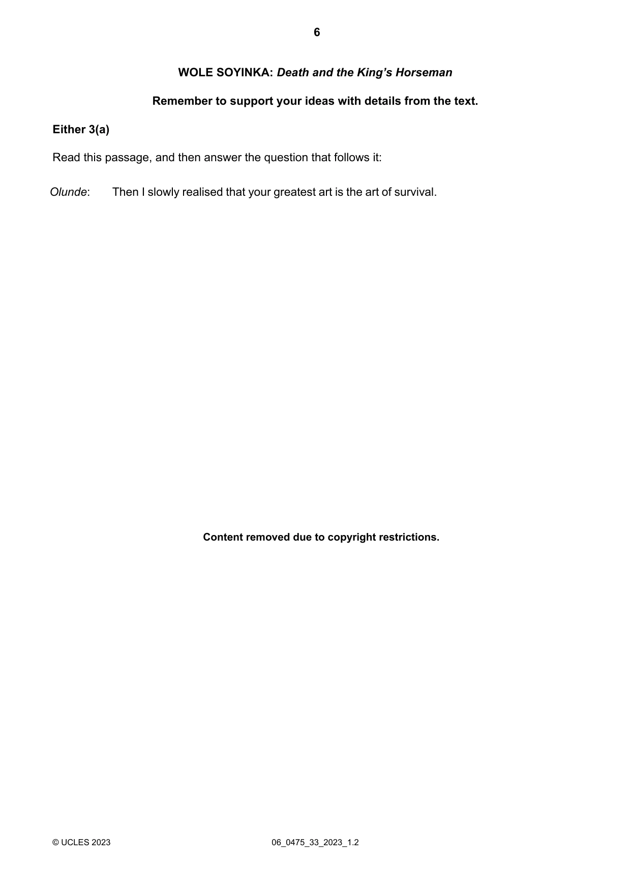 Cambridge IGCSE English - Literature in English 0475 2023 May/June Paper 3 · Variant 3 question paper, page 6 of 12
