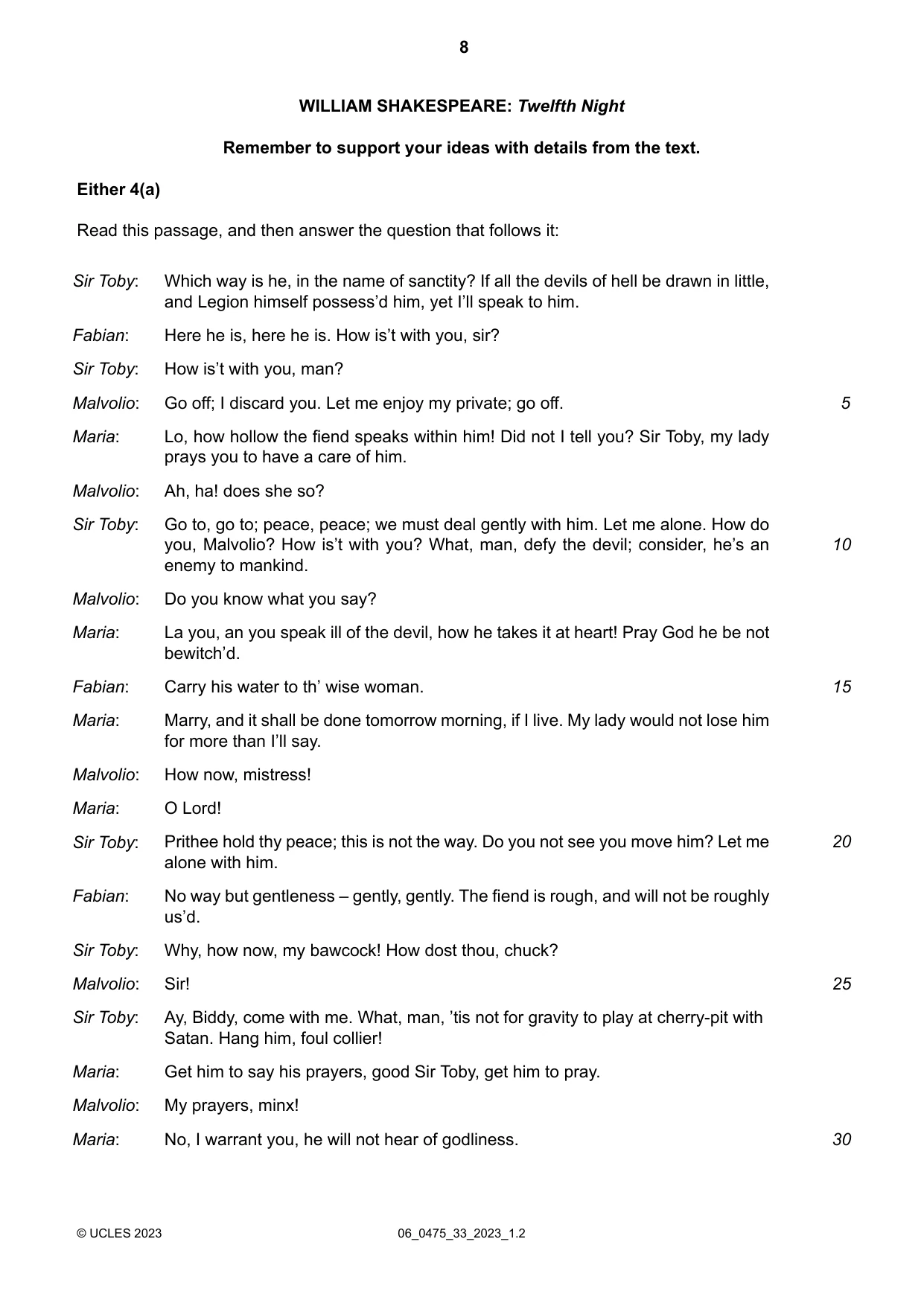 Cambridge IGCSE English - Literature in English 0475 2023 May/June Paper 3 · Variant 3 question paper, page 8 of 12