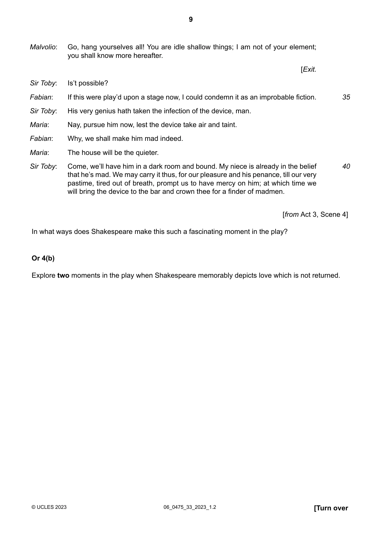 Cambridge IGCSE English - Literature in English 0475 2023 May/June Paper 3 · Variant 3 question paper, page 9 of 12