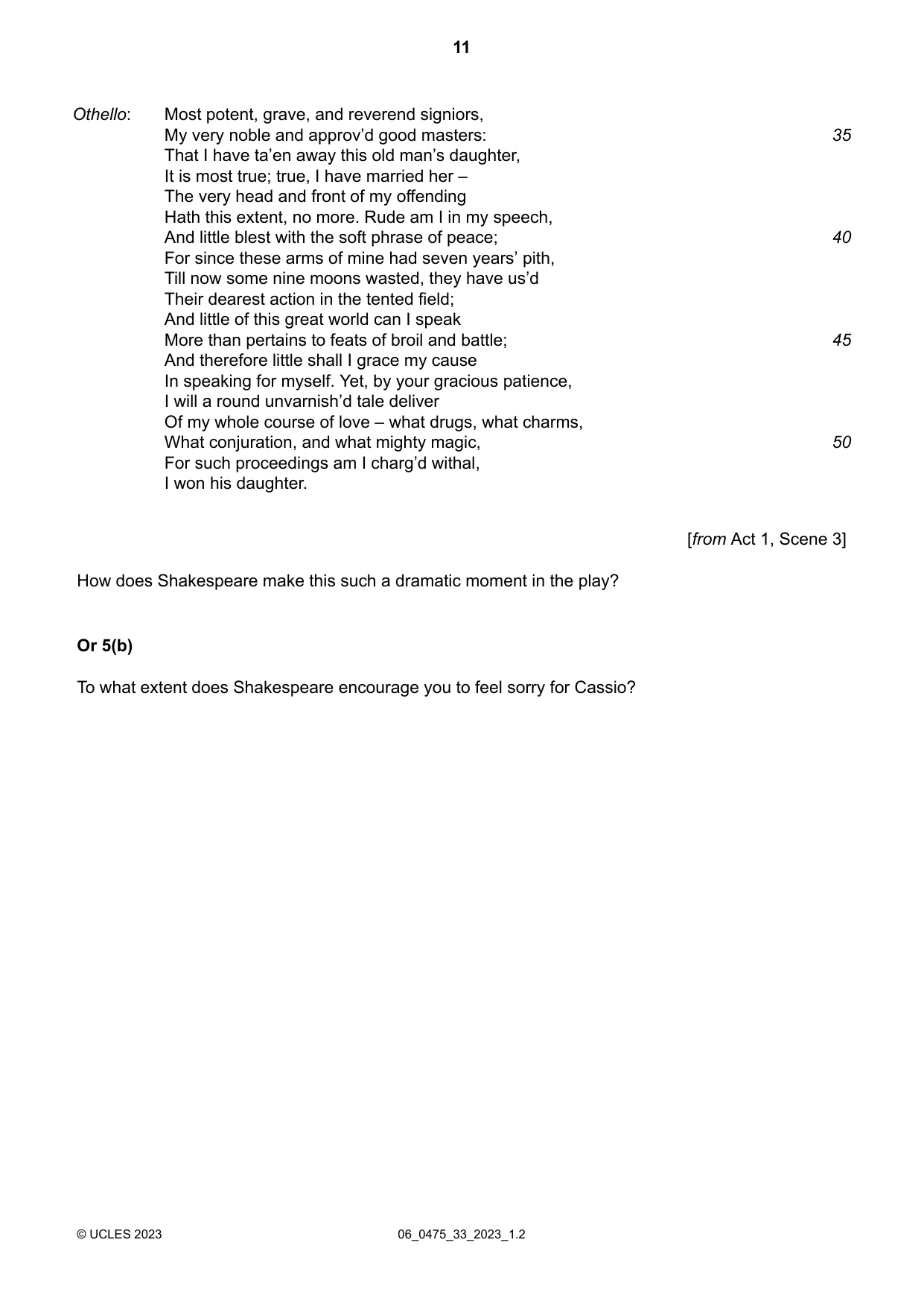 Cambridge IGCSE English - Literature in English 0475 2023 May/June Paper 3 · Variant 3 question paper, page 11 of 12