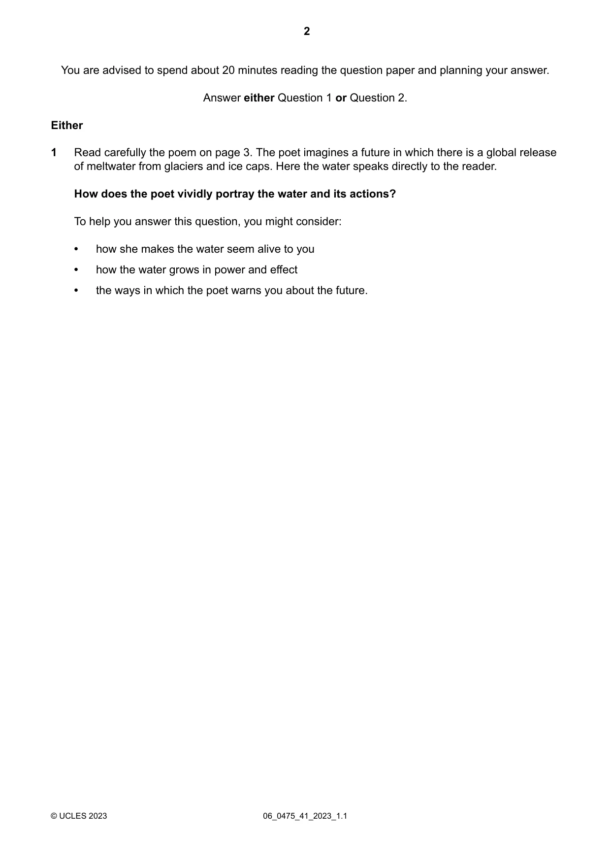 Cambridge IGCSE English - Literature in English 0475 2023 May/June Paper 4 · Variant 1 question paper, page 2 of 8