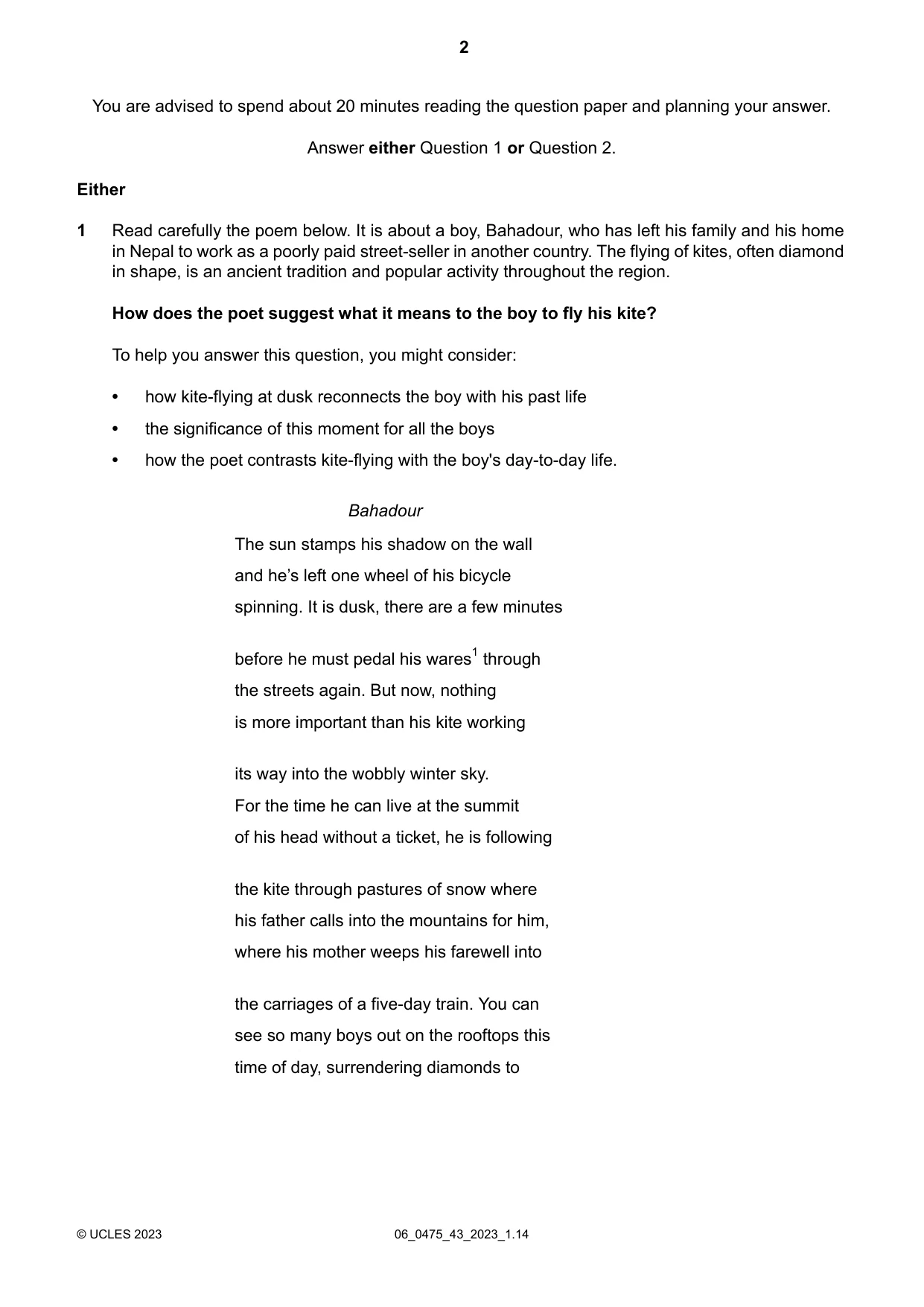 Cambridge IGCSE English - Literature in English 0475 2023 May/June Paper 4 · Variant 3 question paper, page 2 of 8