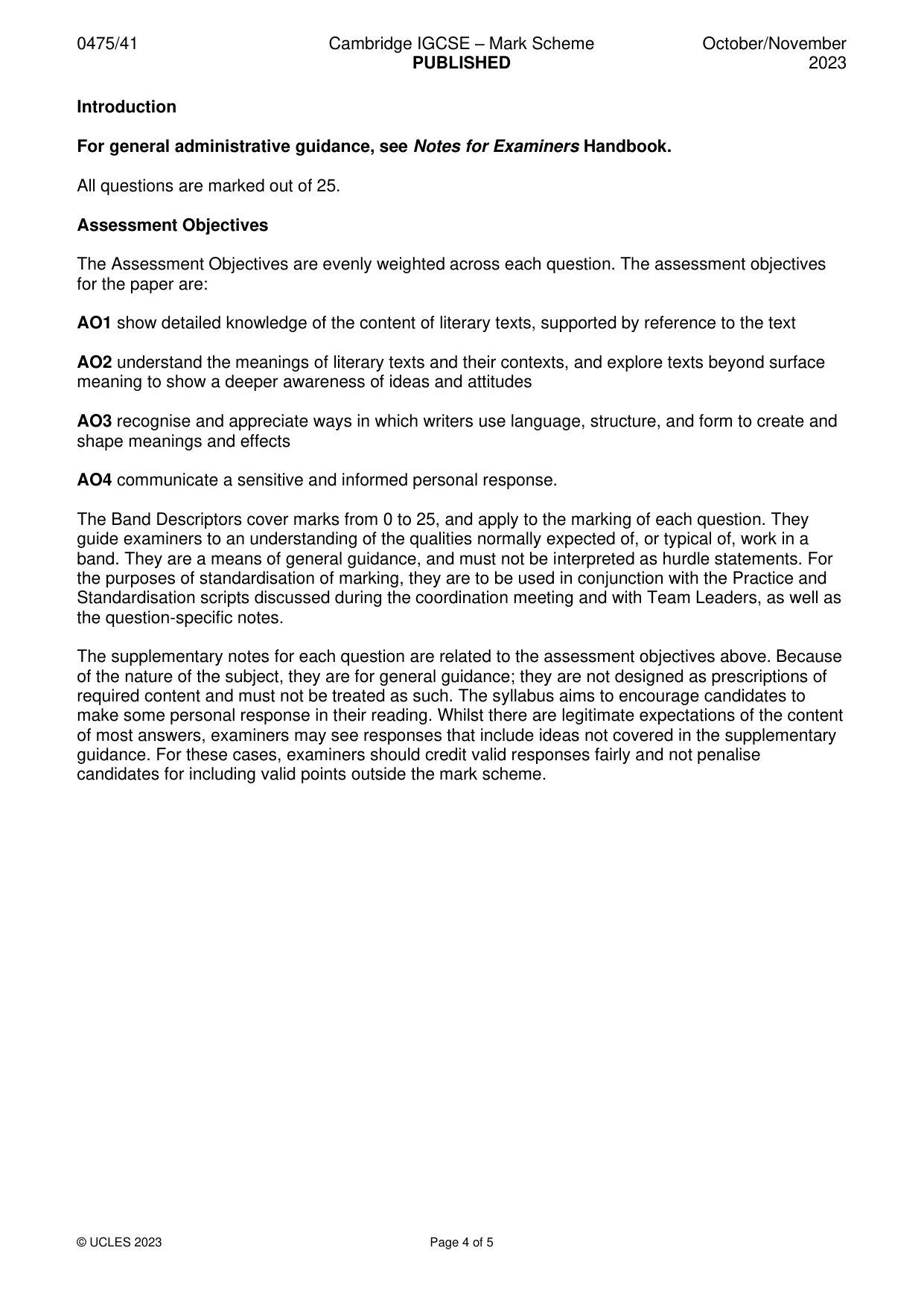 Mark scheme, page 4 of 5