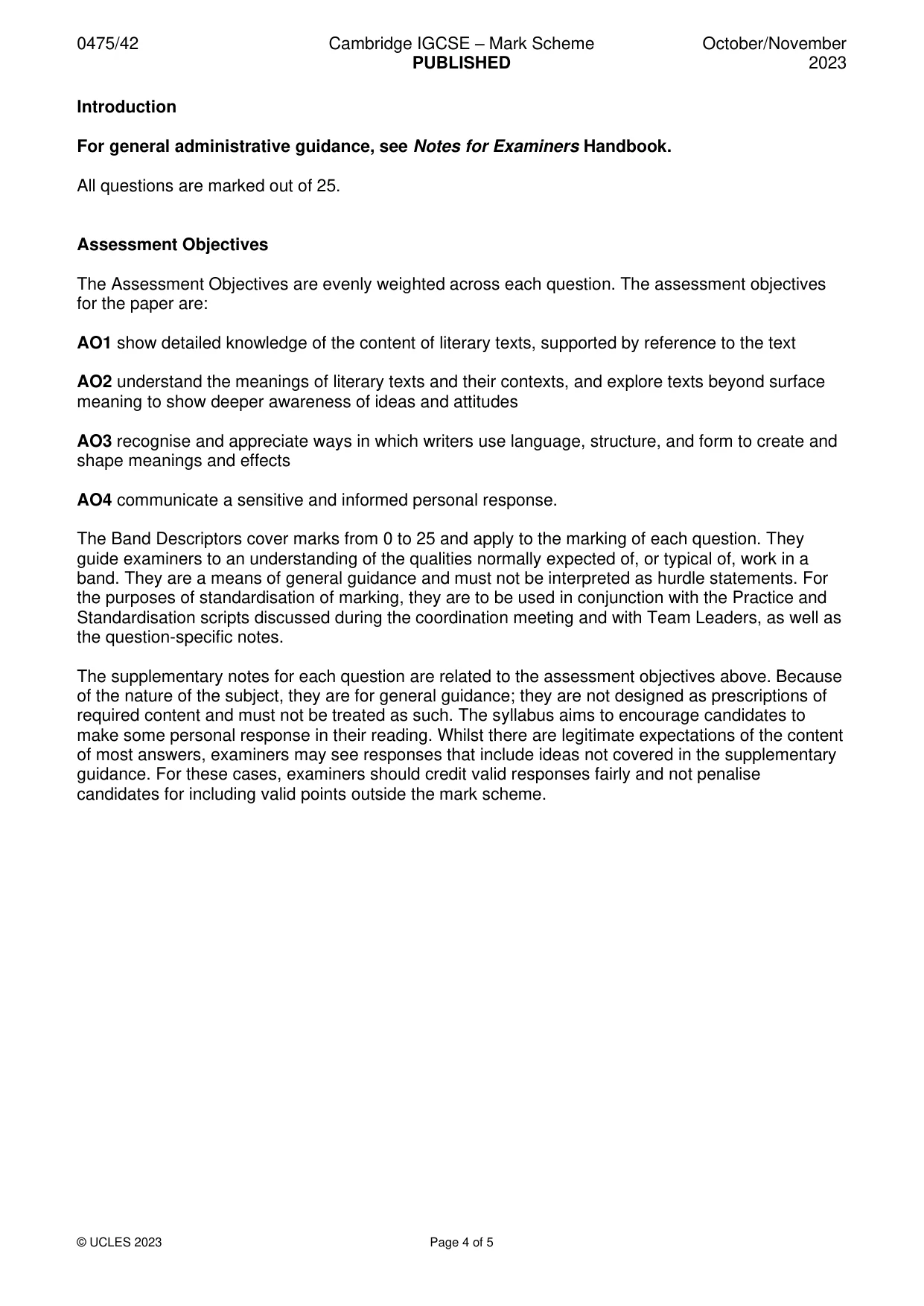 Mark scheme, page 4 of 5